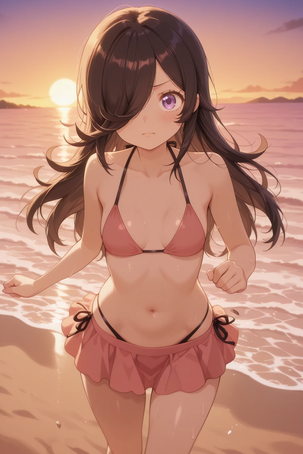 <lora:natsume-000006:1>,(master piece:1.3),(best quality:1.3), cowboy shot, (1girl:1.2),  solo,( long hair:1.3), (floating hair:1.2), (ahoge:1.1), (blush:1.1),(seductive smile:1.1),medium breasts,  standing, looking at viewer, (sea:1.3),(starry sky:1.3)  ,beach,  water,  (skirt_bikini:1.3) ,<lora:pastelMixStylizedAnime_pastelMixLoraVersion:0.8>