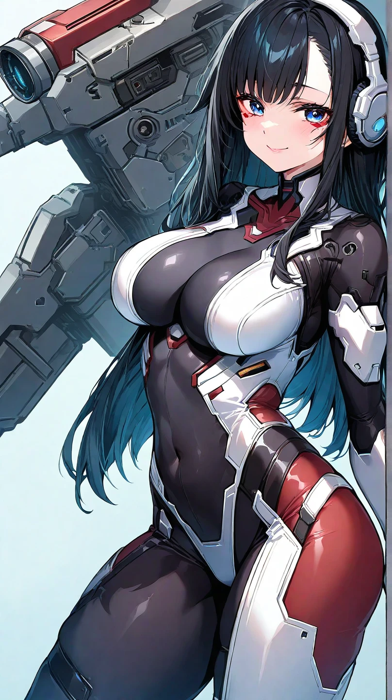 (((masterpiece)))、((Highest quality))、(Ultra-detailed)、(CG illustration)、(Very beautiful girl))、Cinematic Light、((1. Mechanical Girl))、 Science fiction、Apocalypse、Erotic and grotesque、(Beautiful and luxurious:1.2)、(One Girl:1.3)、Look forward,,White and navy blue bodysuit,Micro Tight Skirt,14 years old,Big Breasts,Black Hair,,