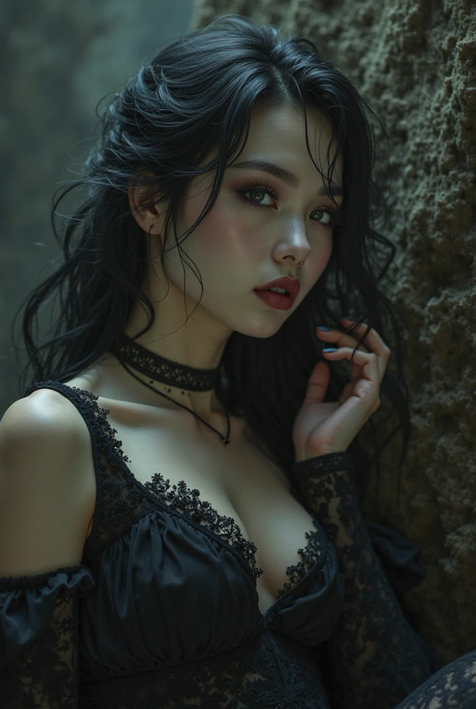 photorealism:1.2), beautiful woman, succubus angel, long hair, sexy dress, medium chest,slim, Silky hair, open chest, nipples shown out