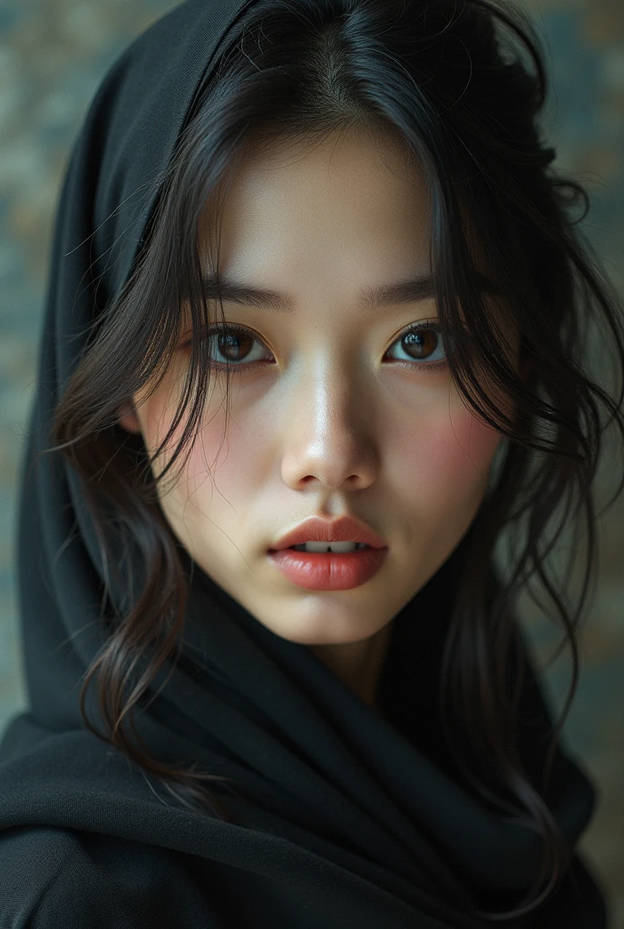 8K, RAW photo, high quality, realistic, full body photo, 1 girl, super detailed face, black veil, in the crater