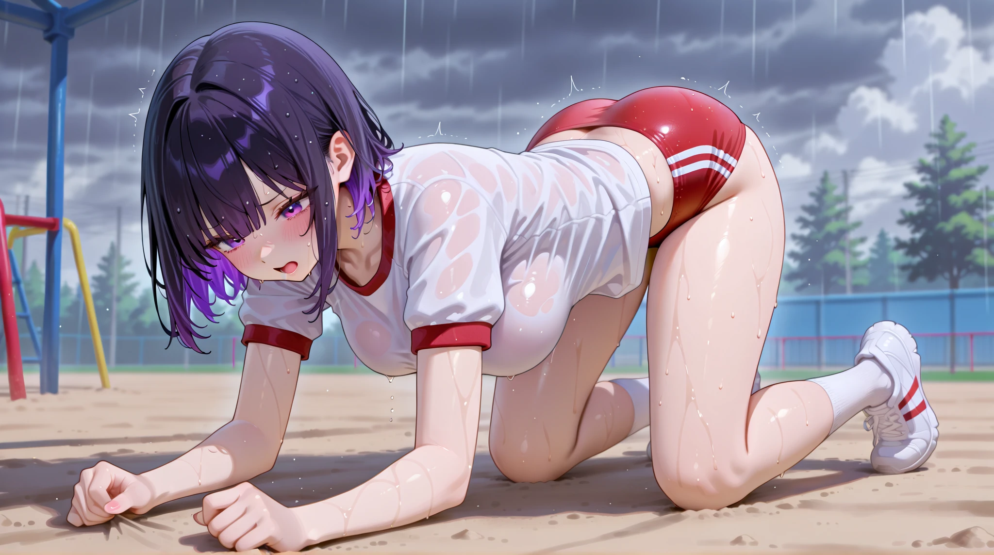 Rukia (Bleach),score_9,score_8_above,score_7_above,1 girl, Lubricant,???,feet sunes,barefoot,suno,broad,toes,foot focus,Pleasure face,pleasured eyes,Wide open mouth,foreign language,session,sweat,chapped lips, lubricated feet,tenure,Torn clothes,exterior,sky,Hits,day,blush,sun,tits,ass,buttocks,saliva,????,