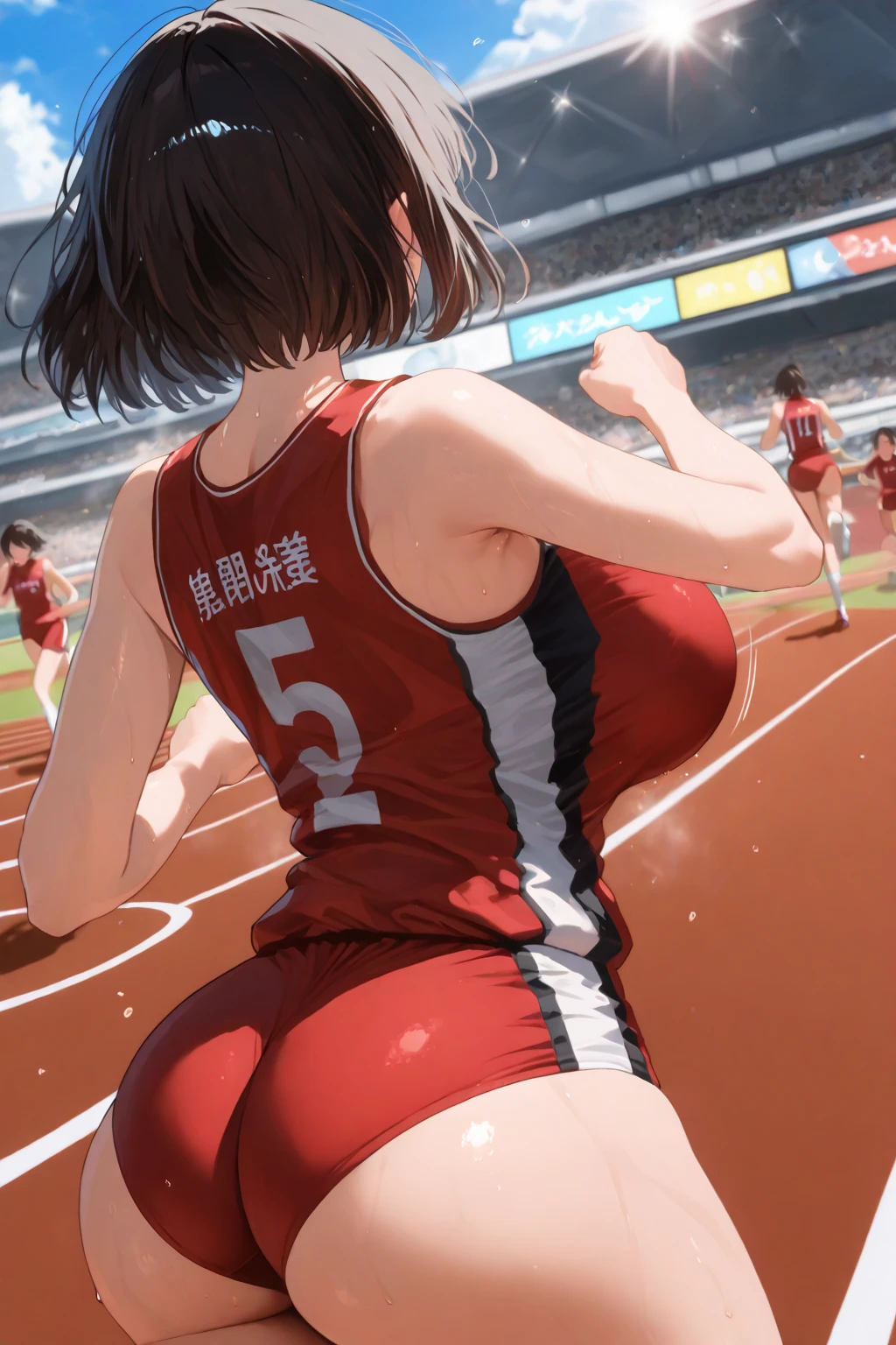 Japanese manga characters,Two-dimensional image,Anime characters ,1 boy, (Teenage man running track:1.3, hiking:1.2), Wear white sports leggings and a sports vest, (delicate eyes, Super detailed face), (ultra high resolution, 8K RAW photos, Surreal, Textile shading), outdoor, ((correct anatomy:1.37)), center image, Front view, dynamic angle, from below,Delicate facial features