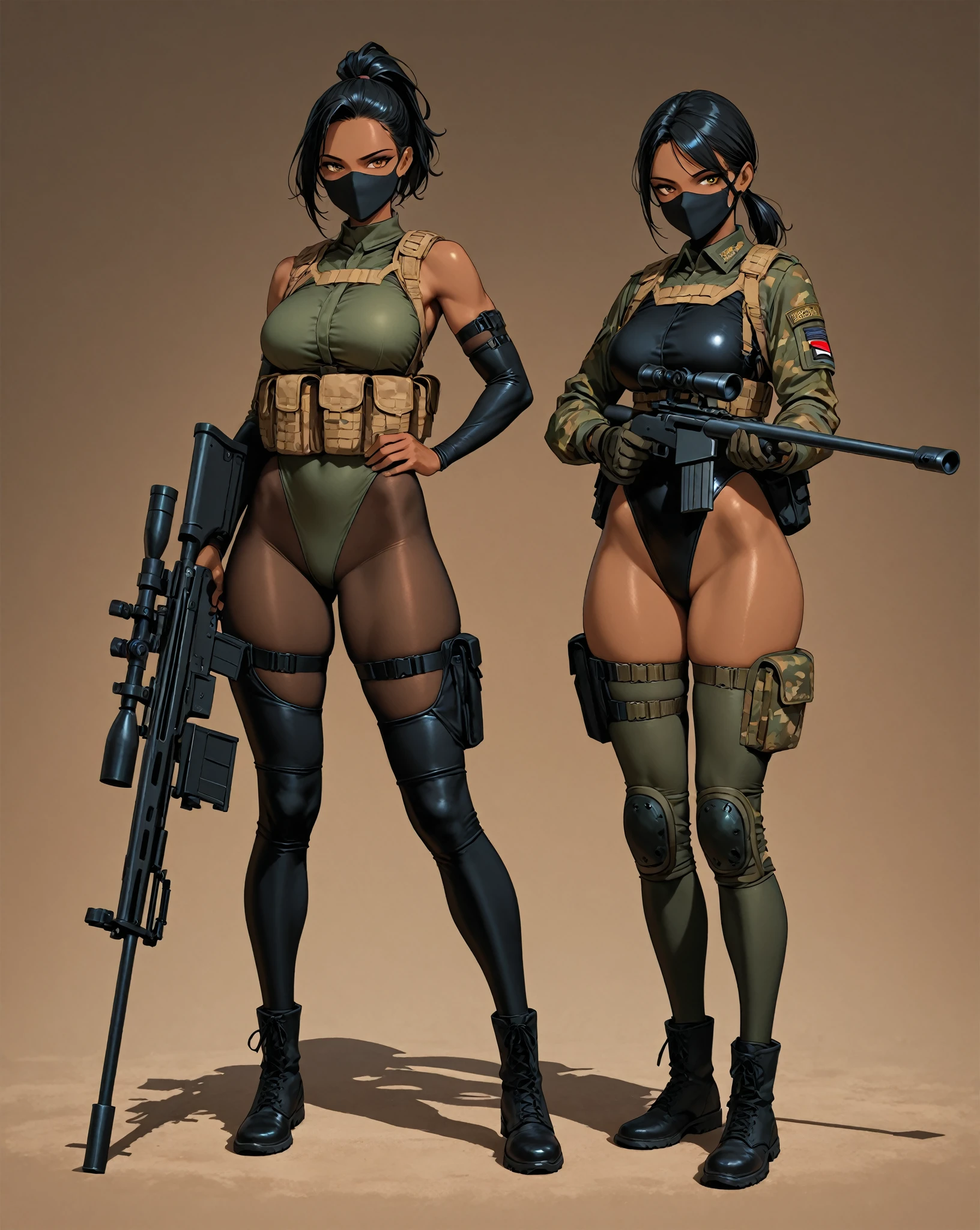 ela_(rainbow_six_siege), masterpiece, best quality, green hair,1girl, beautiful, perfect lighting, muscular, thighs, mature female, milf, navel, abdominals, looking at the viewer (masterpiece, high quality: 1.1) witch rpg, dark makeup, pale skin, black hood, leg muscles, long hair, tightlack red landscape)
