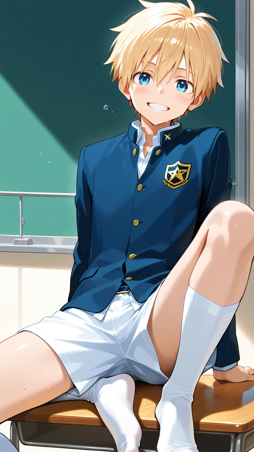 (((Official art,product art,superfine illustration,最hight resolution, masutepiece,best qualtiy,Best Quality,非常にdetailedsなCGユニティ8kの壁紙))),1boy,hightquality, detaileds, (A little boy),12 years old, A young ace striker male idol with a super cute face,beautiful young boy, Cool handsome face with smile, soccer spike, Long legs, thighs thighs thighs thighs, Foots, Bulge, (blondehair、)、 Short,spiky hair、Shiny hair, (Yellow tight shiny soccer training bodysuit), (tight soccer shorts),  tussock, Cool pose, (太いthighs thighs thighs thighs,big butts)、(((Training room)))、((cocky、))、Smirk、Spread legs,Ultra-fine painting, (Best Quality, 4K, 8K, hight resolution, masutepiece:1.2),(((Being aware of the sexual gaze of middle-aged gay men))).、Service Shots、Kurapika、Hunter × Hunter、