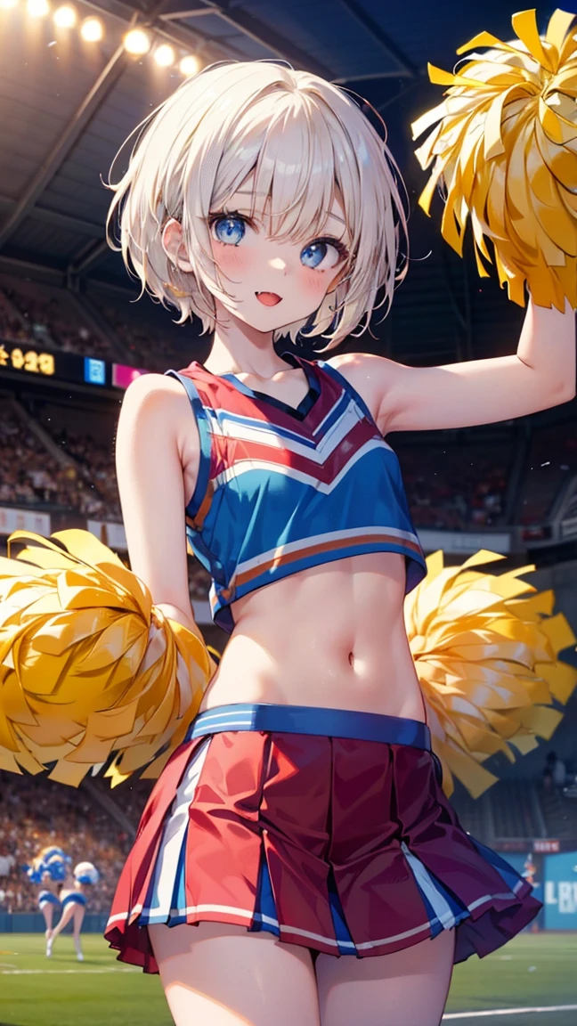 raise one leg、panty shot、cheerleader beauty、silver hair upstyle、((whole body))、(((photo taken from below)))、baseball Ground