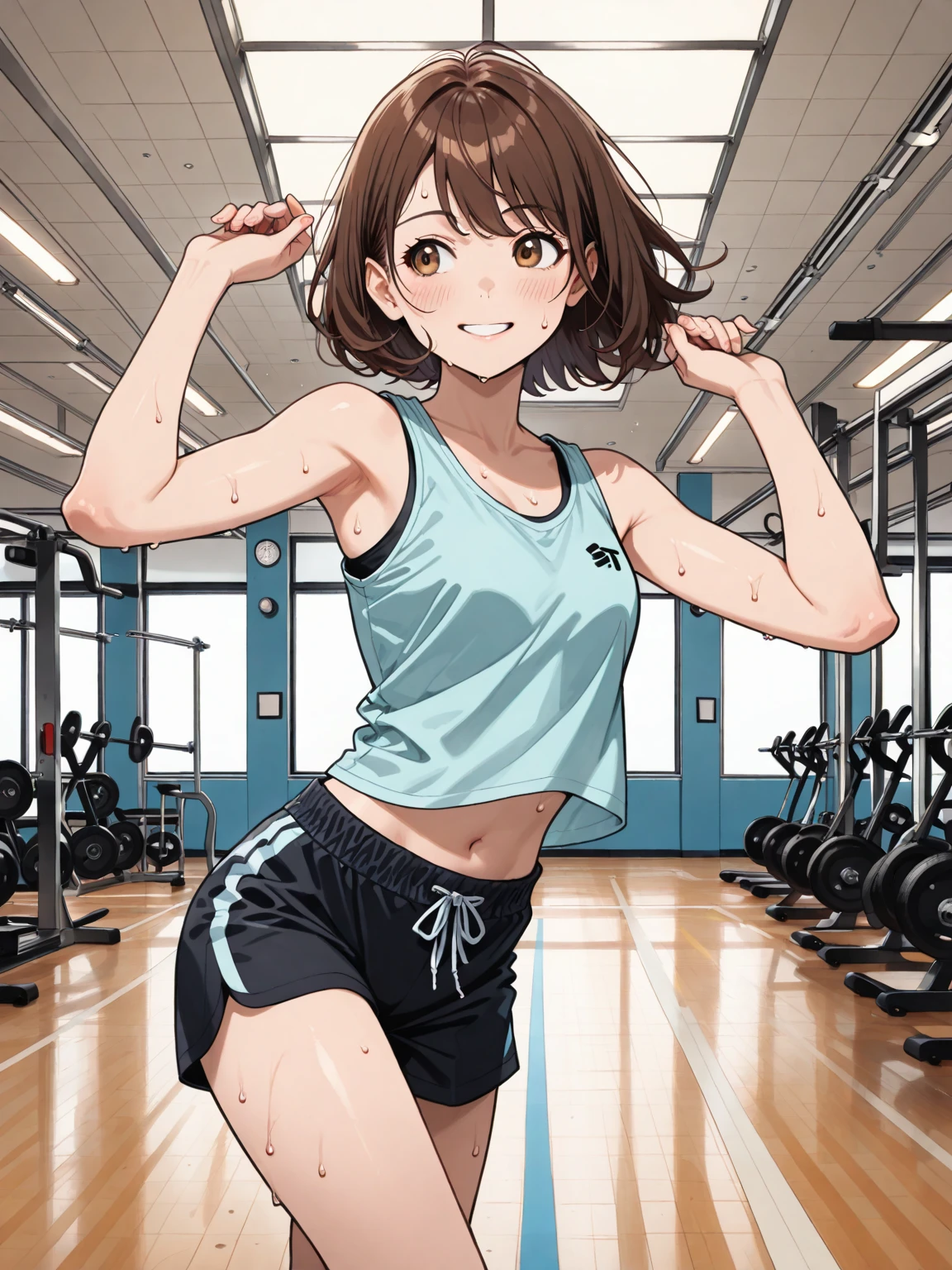 1girl、Doing abdominal exercises during training、Big Breasts、tegaki