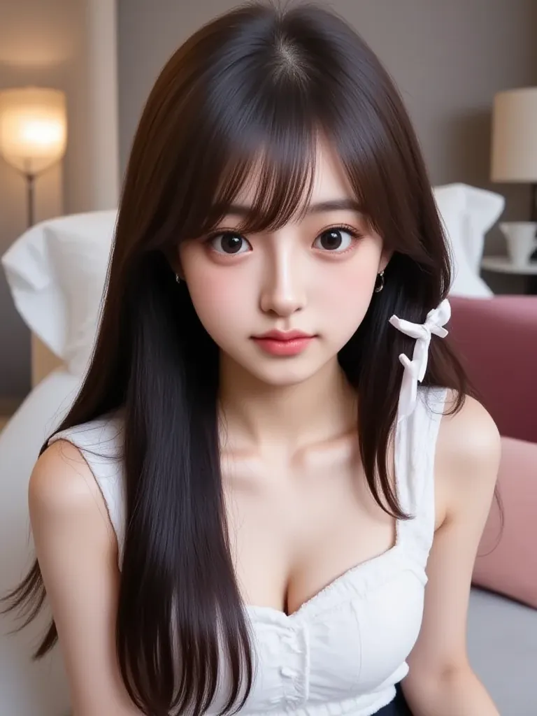 the cutest face,sparkling clear attractive large glowing pink eyes, 16 yo,very beautiful cute girl, exquisite smooth and silky hair, white fair skin