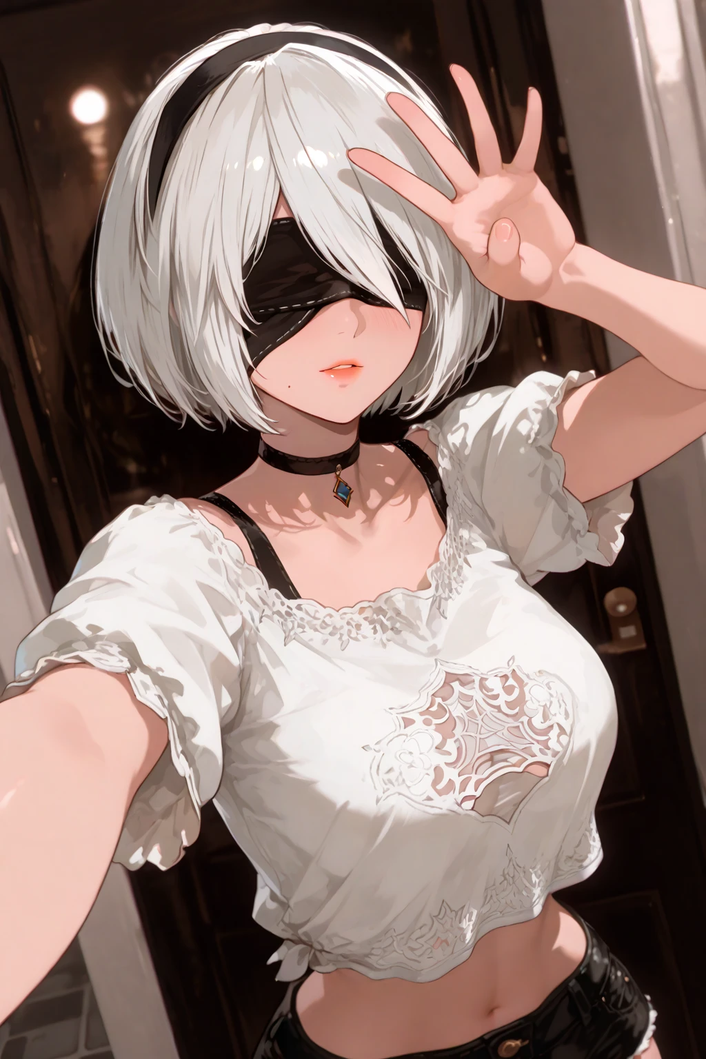 beautiful, masterpiece, Highest quality, anime, One girl, C Cup,Portrait Shot, View your viewers, Covered、Short Hair、nearby、Blue Eyes、art、、White hair,Blue streaked hair、hairpin、Cute Shy、Thighs、Cute、blue sky、Beautiful breasts、Full 、valley、、、Sweat_Armpit、Under 、Body 、、Tightening、、Big heart pupils、