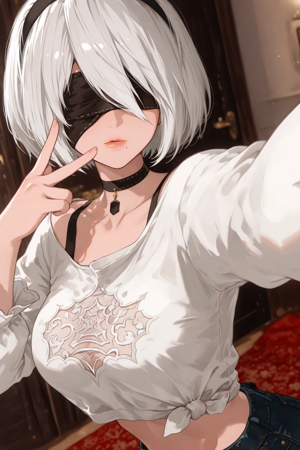 ((Best Quality, 8K, Masterpiece: 1.3)), 1girl, Beauty: 1.3, (Hairstyle Casual ,short white hair, Big Breasts: 1.2), black outfit: 1.1, Super Fine Face, Delicate red Eye color, green earings shaped like a cross