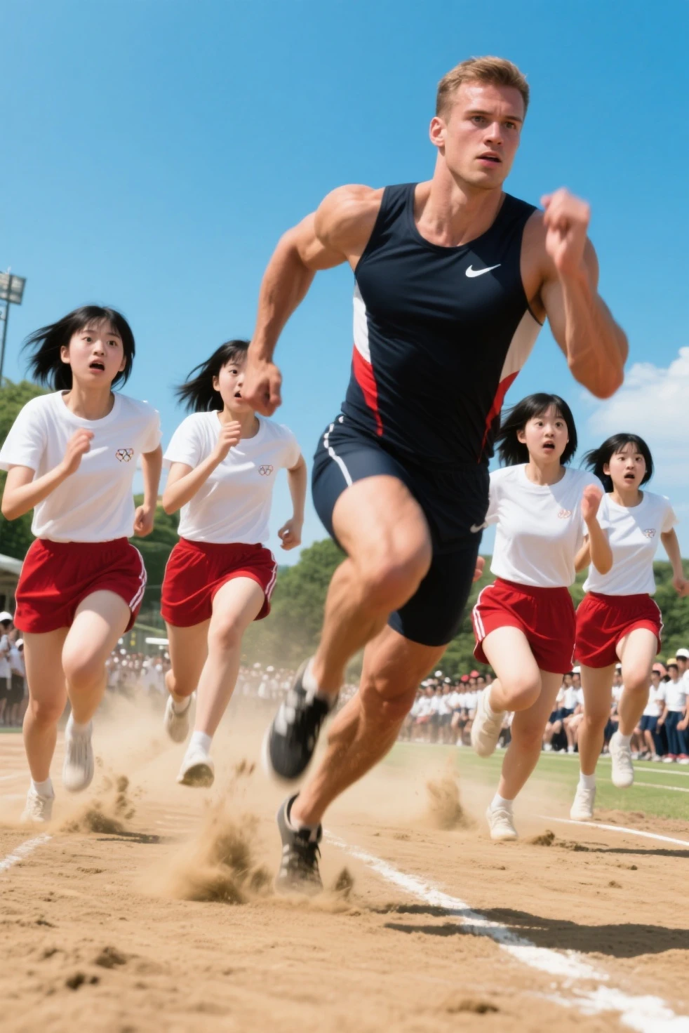 Photo Quality、A lot of cute handsome men、Mash Hair、Japanese male, 、Completely naked、Full nudity、erection、Huge penis、Highest quality、Realistic、beautiful、Completely naked、Running in a stadium