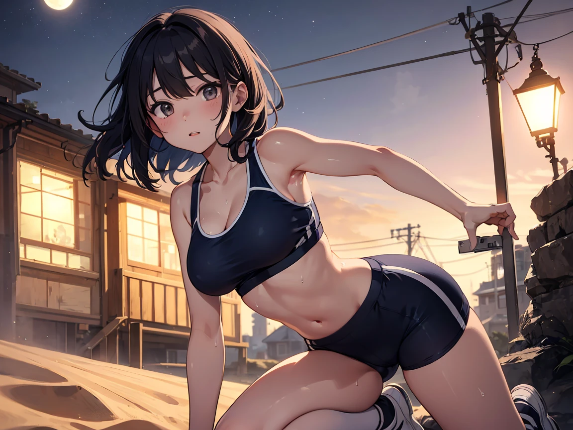 Girl with big while wearing sports bra giving her best to have big with angry face
