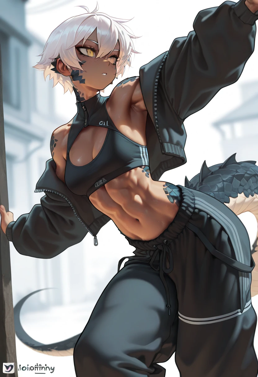 cat ears, 1boy, blue eyes, violet hair, big short fluffy hair, cat tail, vibrant, HD, black shirt, black booty shorts, accurate hands, black thigh socks, smug, big butt, big thighs, toned abs, no shoes, accurate legs, ((cum on face))