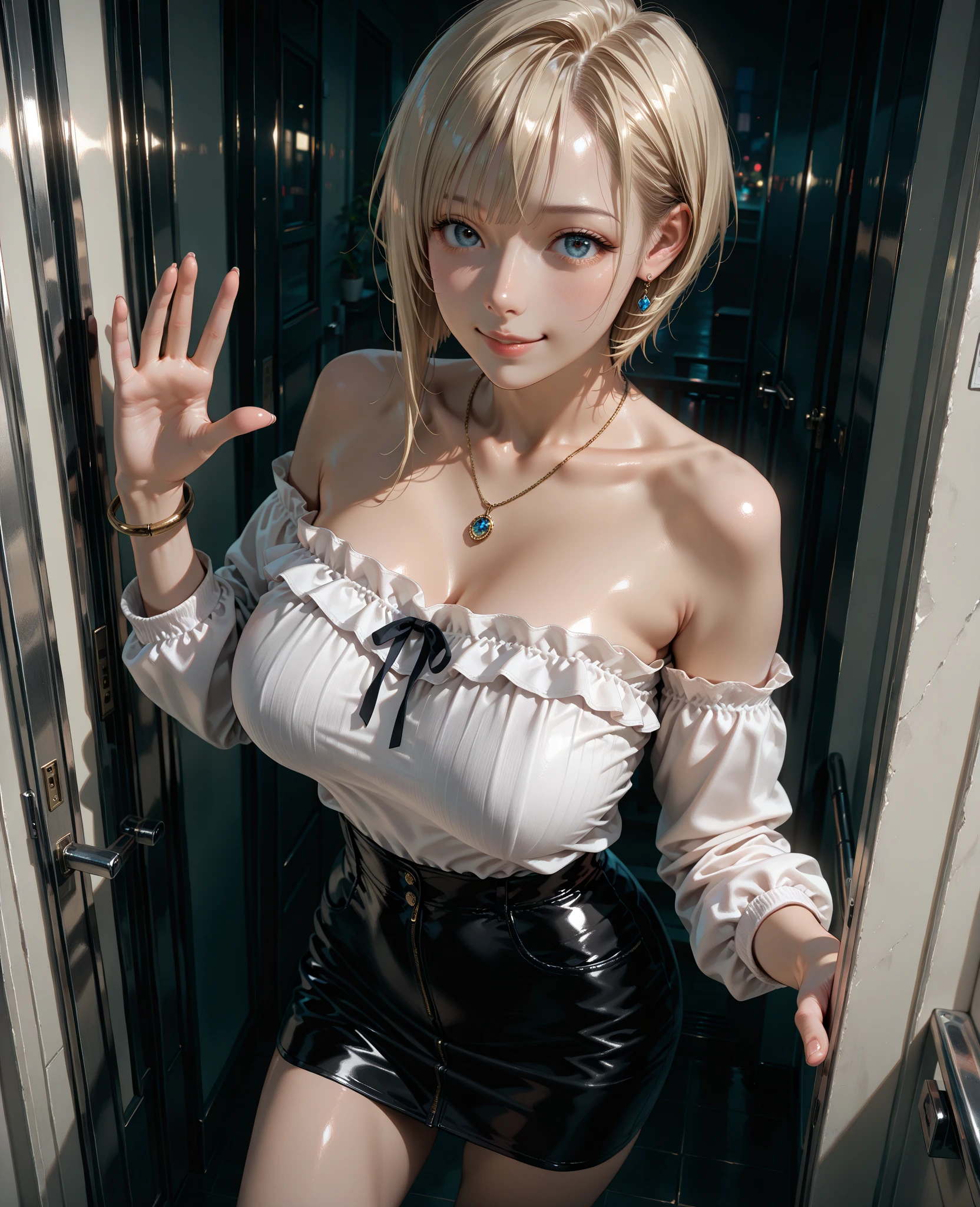 Complex 3D rendering of ultra-detailed beautiful porcelain contoured female face, , Integrated Circuit Parts, 150 mm, Beautiful studio soft lighting, Rim Light, Vivid details, Luxury Cyberpunk, Lace, hypeRPractical, anatomy,((Full and soft breasts,)))(((Large Breasts))) (((Cleavage))) Facial muscles, Cables and wires, Microchip, elegant, Beautiful background, Octane RendeRing, H. R. Giger Style, 8K, best quality, masterpiece, illustration, Extremely refined, Very detailed ,CG ,Unity ,wallpaper, (Practical, photo-Practical:1.37),amazing, Fine details, masterpiece,best quality,Official Art, Very detailed CG Unity 8K wallpaper, absurd, incRedibly absurd, , Silver beads, sit,Bangs,