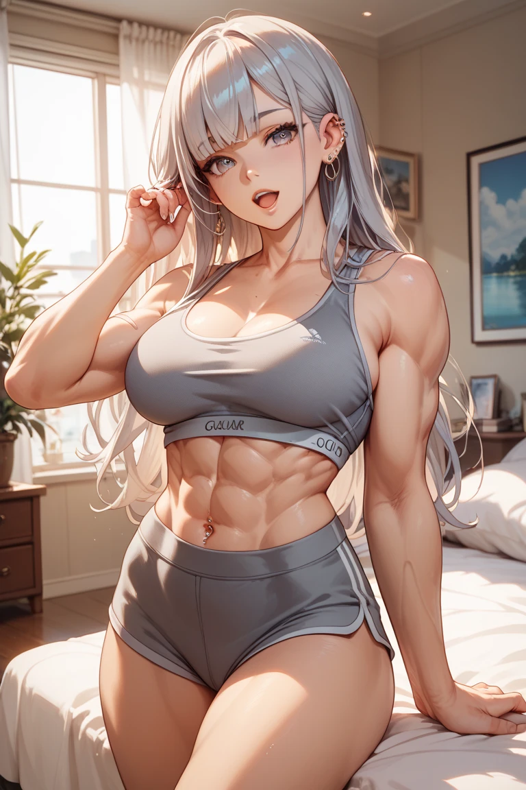 1girl, (Blue Eyes), (smiling :1.2), (Sana Minatozaki), wide hips, Big tits, big ass, (Best Quality, 8k, Masterpiece: 1.3), Clear Focus: 1.2, Perfect Body Beauty: 1.4, (strong abs :1.4), (abs :1.2), Highly detailed face and skin texture, detailed eyes, double eyelids, (blonde long hair :1.2), muscular, muscular female, thighs, leg muscles, (black sport tanktop :1.2), (black sports panties :1.2), standing, dynamic pose, in a park whit flowers in the background