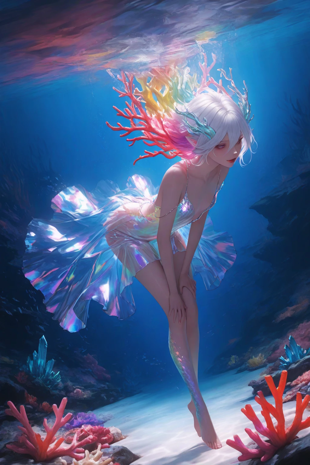 ((best quality, masterpiece, absurdres, super-resolution)), 1girl, Mermaid, underwater, Cyan, Magenta, <lora:CMYK-CORE_v1.0:1>