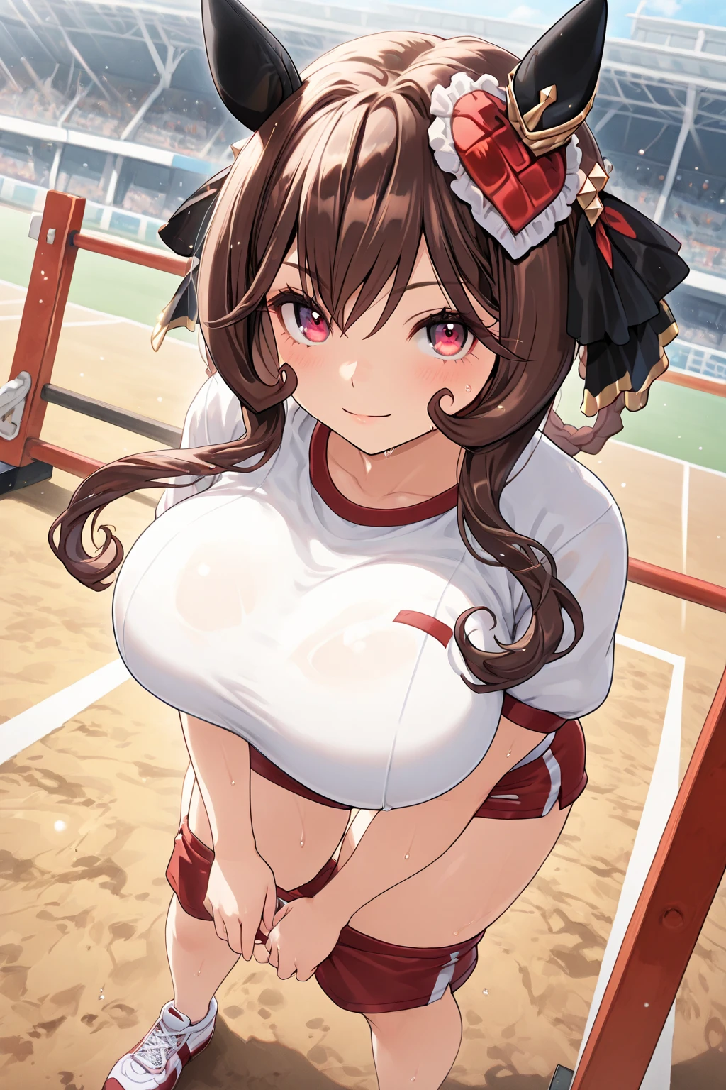 masterpiece, best quality, beautiful art, high resolution, well formed hands, body and fingers, 1 woman, solo, Mamako Oosuki, grown up, arabian belly dancer, adult, large and round breasted, (perfect hands and fingers:1.5) cleavage, hair ribbon, full body picture, sexy and skimpy outfit , gorgeous legs and thighs , doing exercise, warming up, working out, sexy and captivating training, smiling joyfully and happily , looking at the viewer, panties peek, sweating , bouncing breasts, t back thong, training montage session, beach environment