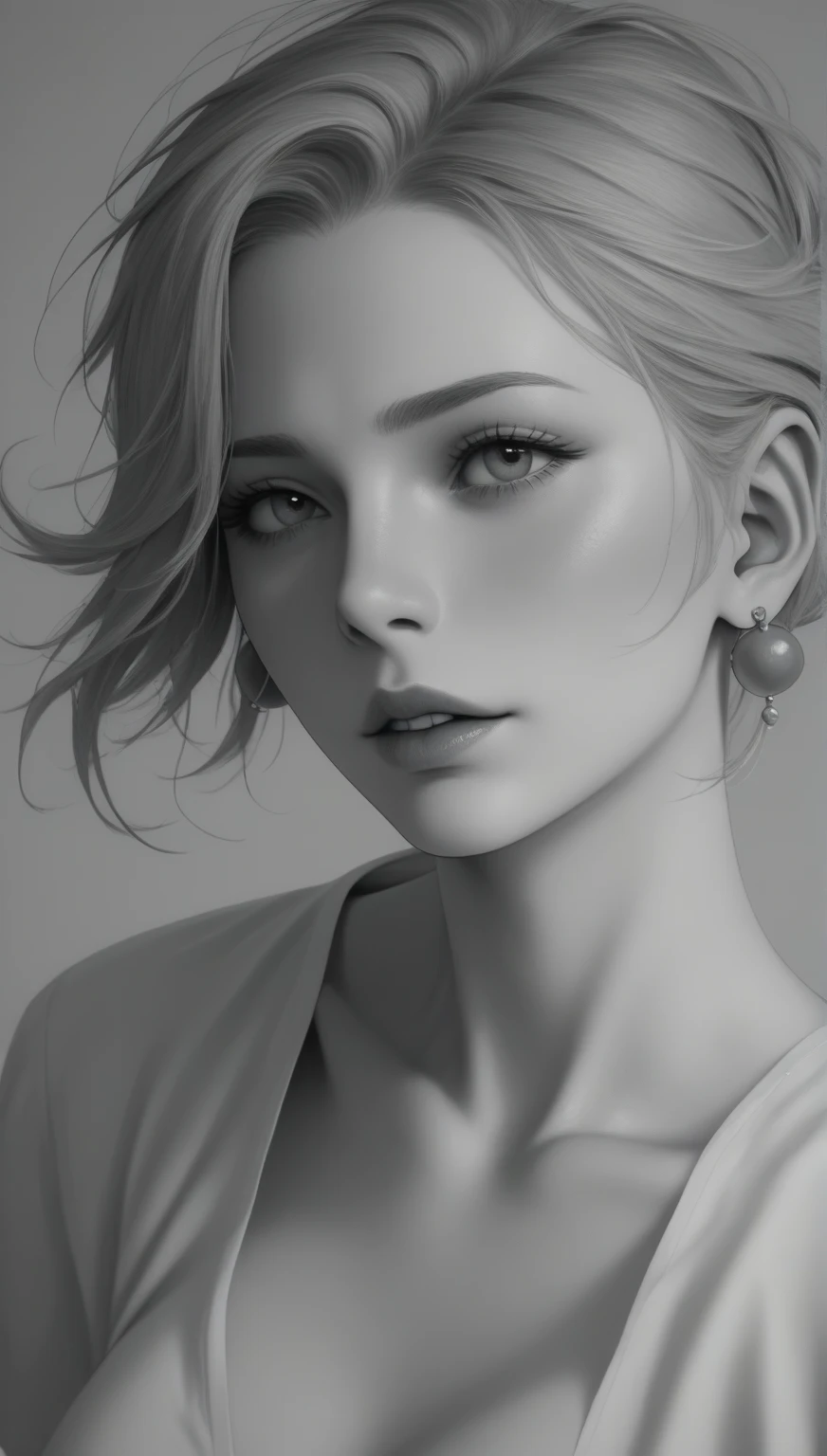 photorealistic, Masterpiece photo in shades of gray, woman with disheveled hair and bad torn clothes, cute sexy, nude, (detailed medieval background), ultra sharp focus, detailed face, (((posing))), random hair color, short hair, beautiful eyes, with the face of Ana de Armas, Whole body, high quality black and white image