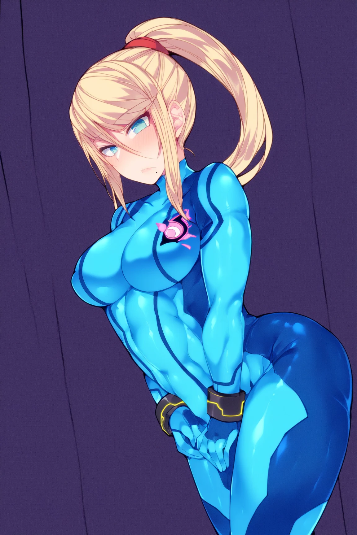 highest quality, High resolution, AND18, 1 girl, android 18, alone, golden hair, blue eyes, short hair,earrings,big breasts, frown,troubled face, Sweat,1 girl, Black tight suit, streak,crawl on all fours