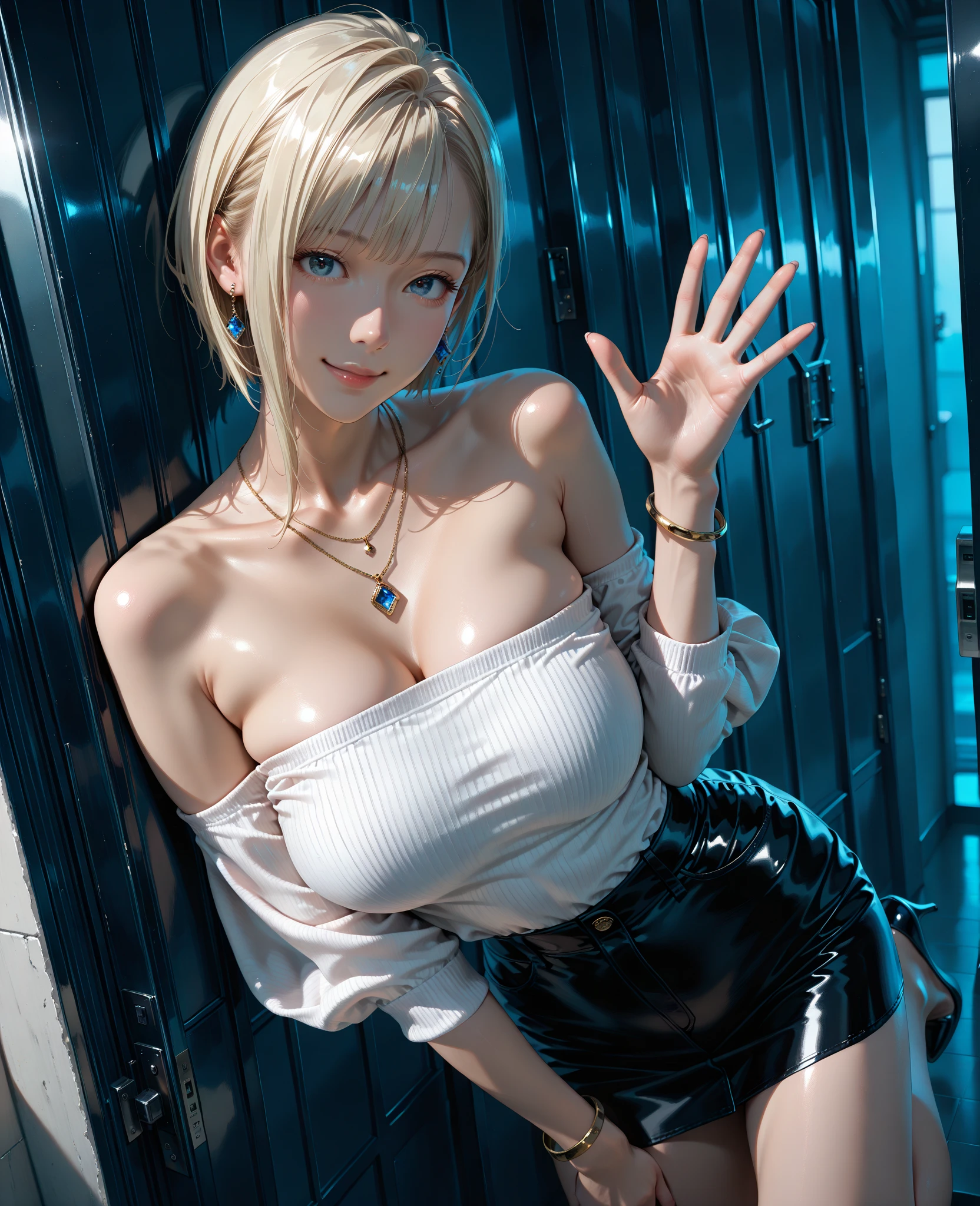 (masterpiece:1.3, Highest quality, Ultra-high resolution, Very detailed), (Realistic, photoRealistic:1.4), Beautiful illustrations, Perfect lighting, Natural light, colorful, Written boundary depth, NFSW, View your audience, 1 girl, Japanese, high school girl, Perfect Face, Cute and symmetrical face, Glowing Skin, (Twin tails:1.5, blonde), blue eyes, (Small breasts, seductive thighs, ), and, Beautiful Hair, Beautiful Face, Beautiful attention to detail, Beautiful clavicle, Beautiful body, Beautiful breasts, Beautiful thighs, Beautiful legs, Beautiful fingers, (Beautiful views), (a pose that opens the legs), (Captivating smile,), (school uniform),(loose socks) (Beautiful Fine Eyes, ,The girl has a toned figure., Intricate details,Closely、Embarrassed expression、blush、Shining Sweat、Perfect Skin,Sweat is noticeable in the cleavage、Sweating on thighs is noticeable、 Fair skin,Tight waist, Sweating profusely、Sweaty hair、Sweaty clothes、Sweaty、Visible sweat、Sweat-soaked hair、Athlete System、Cherry blossoms fluttering down、Silver Hair、Night cityscape。Reflection of light、moonlight