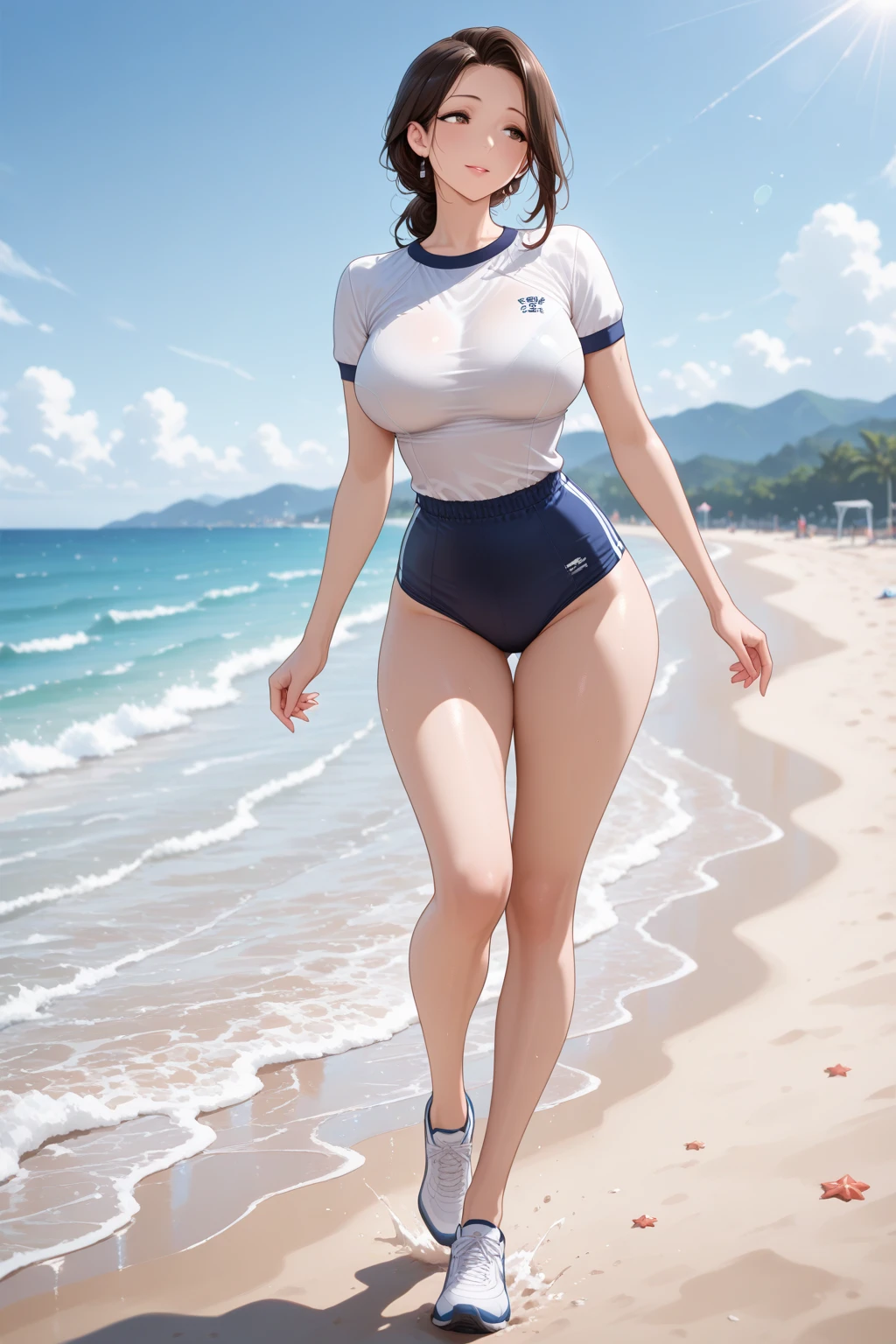 Certainly! Here's an updated prompt featuring a Korean girl with a V9 shaped body wearing fashionable summer outfits:

"Create an artwork featuring a trendy and stylish Korean girl with a V9-shaped body wearing fashionable summer outfits. The artwork should highlight her face and eyes with ultra-high resolution, capturing her unique beauty and charm. She can have a youthful and radiant complexion, with subtle makeup that enhances her features. Her hair can be styled in a fashionable way, reflecting the latest trends in Korean fashion.

The girl should be portrayed in a variety of fashionable summer outfits, such as a stylish crop top paired with high-waisted shorts, a flowy sundress, or a trendy jumpsuit. The outfits should emphasize her V9-shaped body, accentuating her slim waist and flattering her figure. The colors and patterns of the outfits should be vibrant and on-trend, reflecting the spirit of summer fashion.

The artwork should be set in a vibrant and lively backdrop, perhaps a bustling street in Seoul or a scenic location in South Korea. The environment should complement the fashion-forward theme, with elements like trendy cafes, colorful storefronts, or charming street art.

The girl should exude confidence and poise, showcasing her individual style and personality. Her expression can be joyful and self-assured, as she embraces her fashion choices with grace. The focus of the artwork should be on celebrating Korean fashion and the girl's unique sense of style in the summer season."