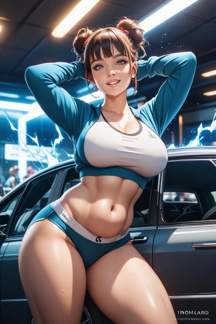 (Amazing masterpiece), (Maximize highest quality: 1.5), (Maximize most beautiful digital illustrations: 1.5), ((Most realistic: 1.5)), ((Smooth, soft, crisp and most realistic skin and hair textures)), Most beautiful detailed eyes:1.5, ((Maximum resolution)), ((UHD, 16K, 1080p)), ((10 million ppi, 300 million dpi images)), (Amazing dynamics:1.5), Beautiful backgrounds with depth of field, Most beautiful natural light, Rule of thirds, ((Maximize every effect and present it in the ultimate quality)), 1woman, sexy, 25years old, beautiful face sharp, elegant mature woman, Ultimate perfect body style, beautiful beautiful big breasts, Maximize upturned breasts, green eyes, shiny blonde hair, short hair, bob cut, (eyes visible through hair:1.3), glossy very thick lips, pink lipstick, very happy smile:1.5, A woman washing a car, holding a hose with water flowing, wearing a white T-shirt with a colorful print, denim shorts with frayed edges, red sneakers with white laces, her body wet, with a very happy expression, background is a sunny outdoor with a car,