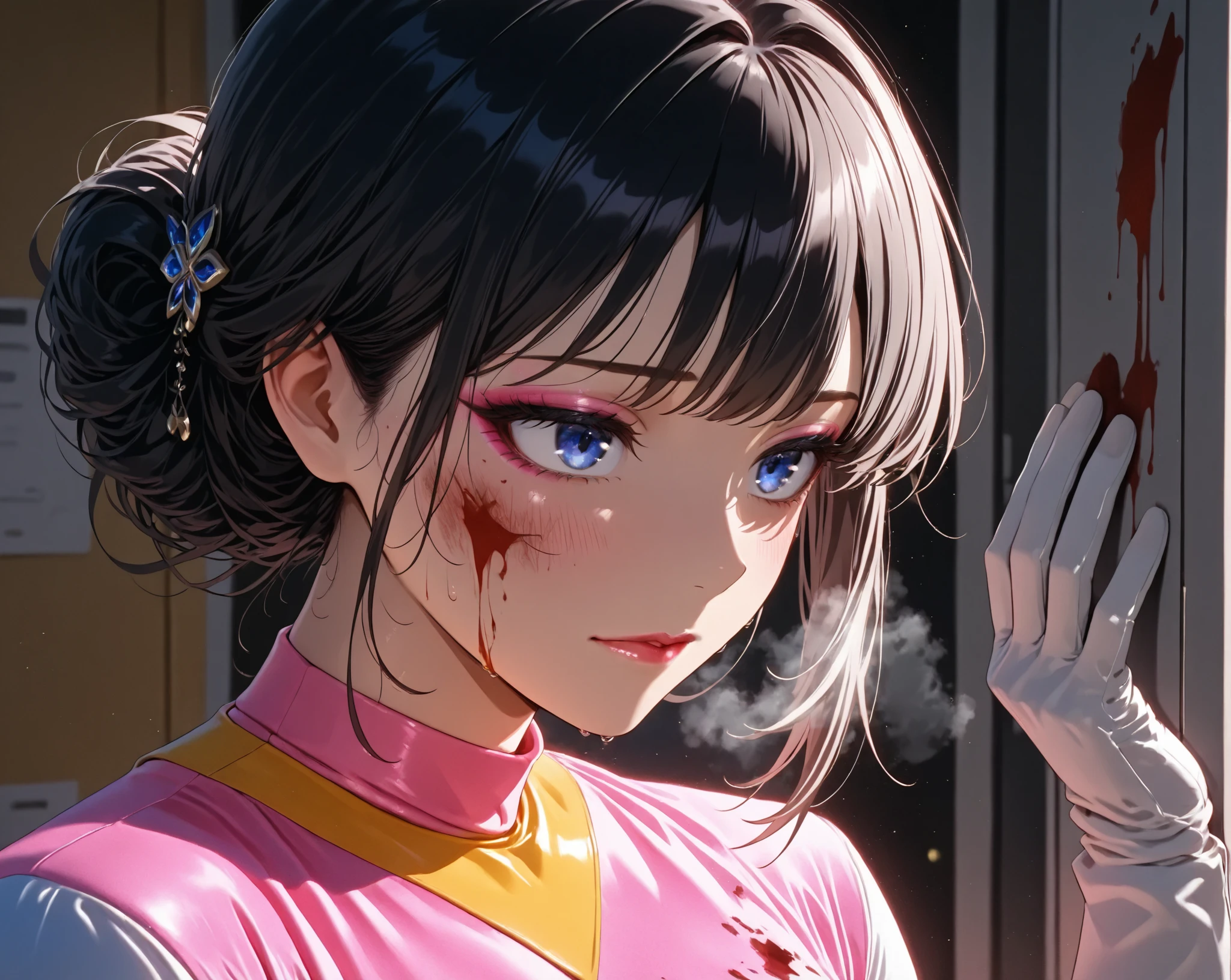 Alaf in nurse costume posing for photo, close - fitting nurse costume, deayami kojima, Nurse Costume, けもの, blood on body, Blood splatters on the sides, Blood on clothes or face, Bloody, Ayami, 奈良美智, ayami koj ima