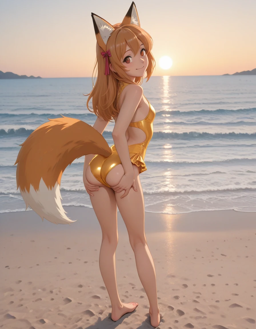 MMarin,huge breasts,fox girl,slingshot swimsuit
