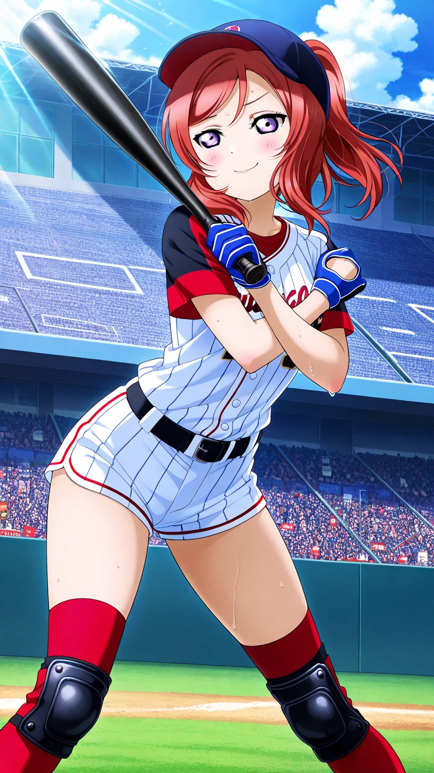 <lora:_sdxl-ibalance:1.0> ibalance standing on one leg leg_lift standing_split leg Holding leg, 1girl, baseball_uniform