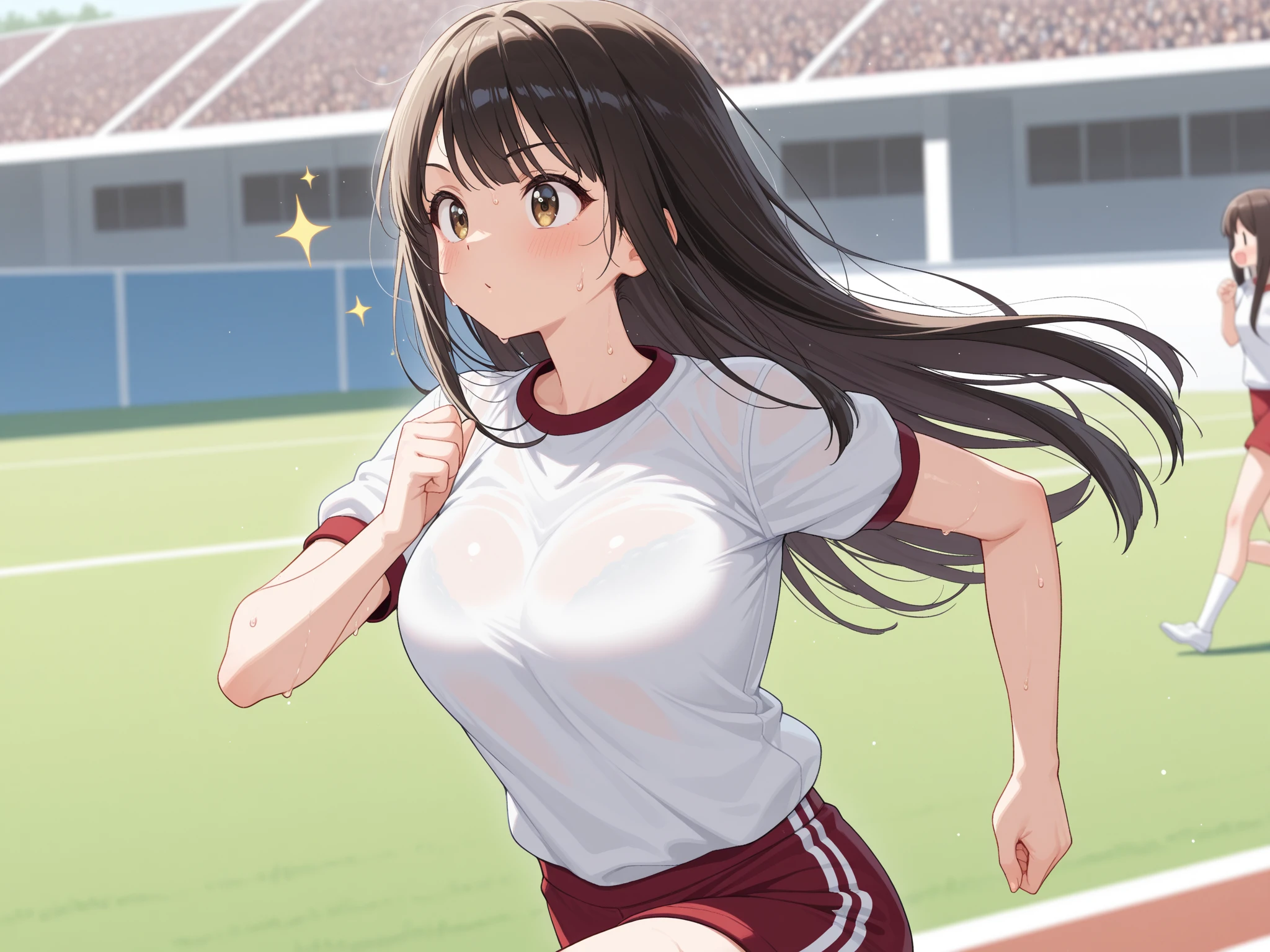 {{{{{16k,Ultra High-resolution realistic photograph of neat virgin first-year junior high school girl's in School-designated gym uniform with junior high ribbon as pretty as a actress in Grass schoolyard, She's in the first year of middle school, but she's too well developed, her tits are too beautiful, When she rolls up her gym clothes from underneath her shyly raw, hidden big tits pop out, She's a first-year junior high school girl with no makeup and no polish but her body is glamorous, She's a virgin but she's popular popular popular and she just has an aura of being popular}}}}},{{Extremely detailed}},{{{{{dye her cheeks flush and integrated her head pure small, thick lips, Enchanting thick gross idol's Lips}}}}},{{{{{dark colored bang ponytail hair}}}}},{{{{{She get more attractive and smoother her body, her expression and appearance are transformed into that of a pure, Her white tits are so fluffy, and are depicted in great detail, but her sex appeal from her neck fills the schoolyard, her bodyline and tits and hips are getting cuter and cuter, She has been reborn as a pretty one-in-a-thousand-year girl with a sparkling aura of cuteness}}}}}