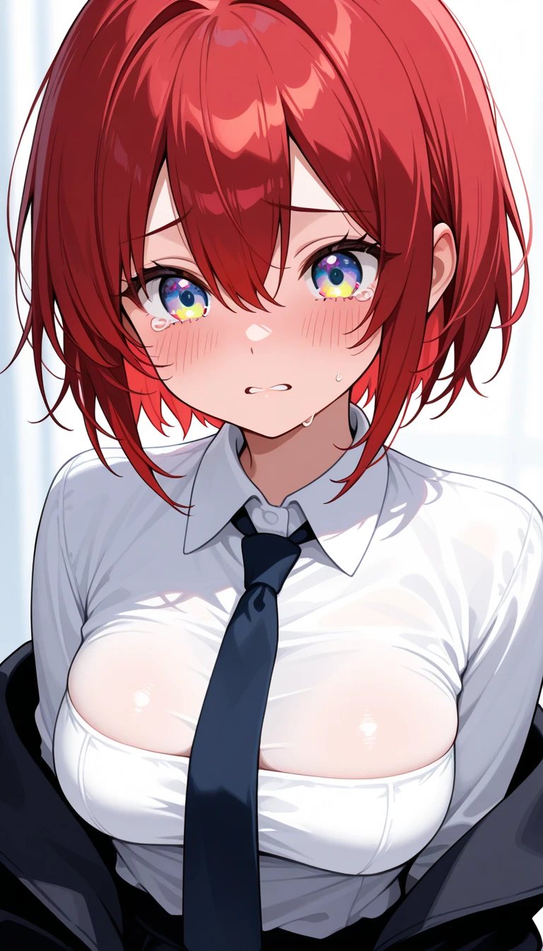 Cute girl、Open clothes、Embarrassed blush、A reluctant, frustrated, crying face、Mid-length hair、Turn around and have anal sex from behind