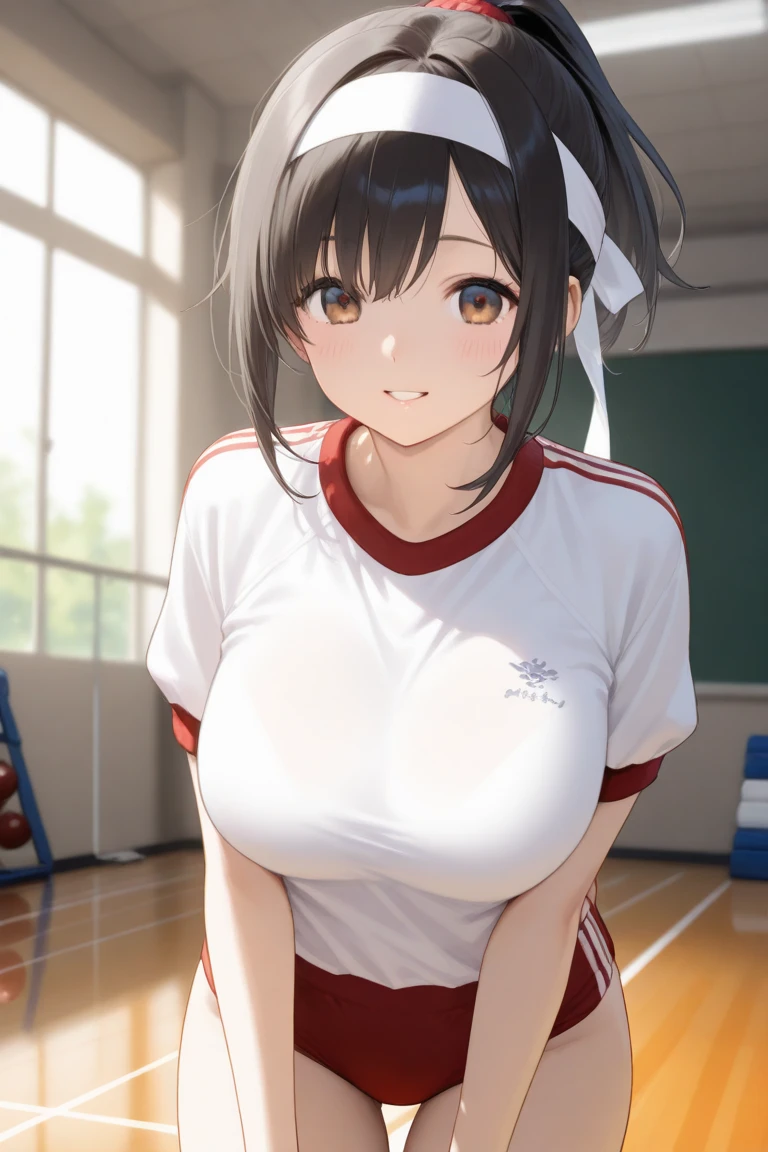 mastute piece,Best Quality,insanely detailed,8k cg,nsfw,
(shoot upper body:1.3),
(1girls:1.3),standing,looking at viewr,body in front,(arms behind back:1.4),(badminton-uniform:1.3),(bare breasts:1.2),(bare nipples:1.2),
break,
blush,shy,(ecstasy face),(trembling:1.2),break,(light black hair:1.3),
break,
perfect breasts,perfect teats,(open mouth:0.9),(large breasts:1.2),
(badminton-court),
