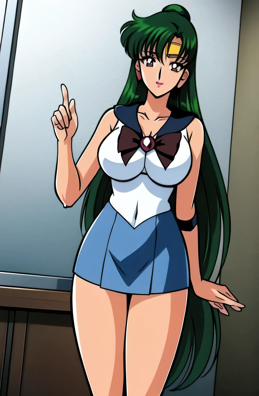 NSFW, masterpiece, (best quality: 1.2), long hair, blue eyes, green hair, worns, big breasts, evil_smile, sexy, ((NURSE)), red lipstick, fishnet stocking, ((seducing a boy)), breast-feeding, 1boy, boy touching woman, boy groping woman