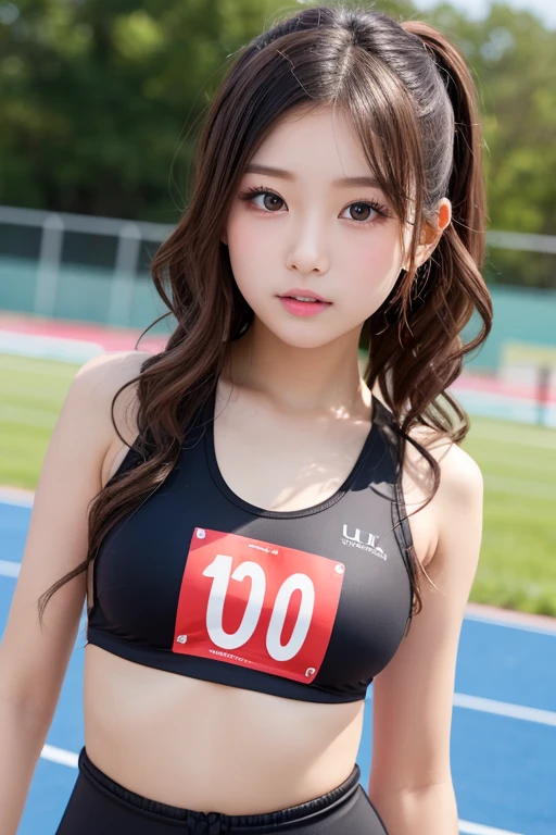 Black gal、Track and field wear、Japanese、long、Sweat、ponytail、Sweat、small breasts、、nipple