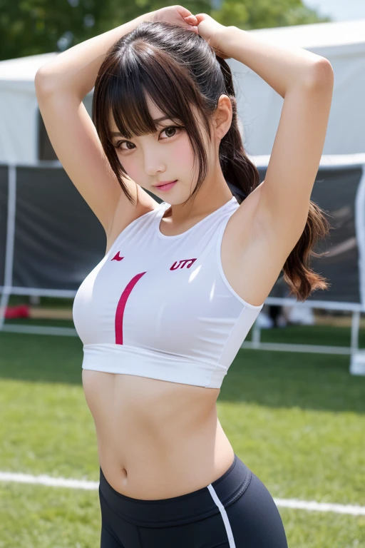 8K quality、High resolution、Realistic skin texture、High resolutionの瞳、woman、Sleeveless tennis wear、Miniskirt with no panties、Princess Hair、thin、Bare crotch、リアルなwoman性器、Small breasts、Blonde、thin脚、Sweating profusely、Sweat accumulates in the chest、garden、Well-groomed navel、Lean forward and place your hands on the chair、Touching the groin、Ecstatic expression、ラケットのグリップをwoman器に入れる
