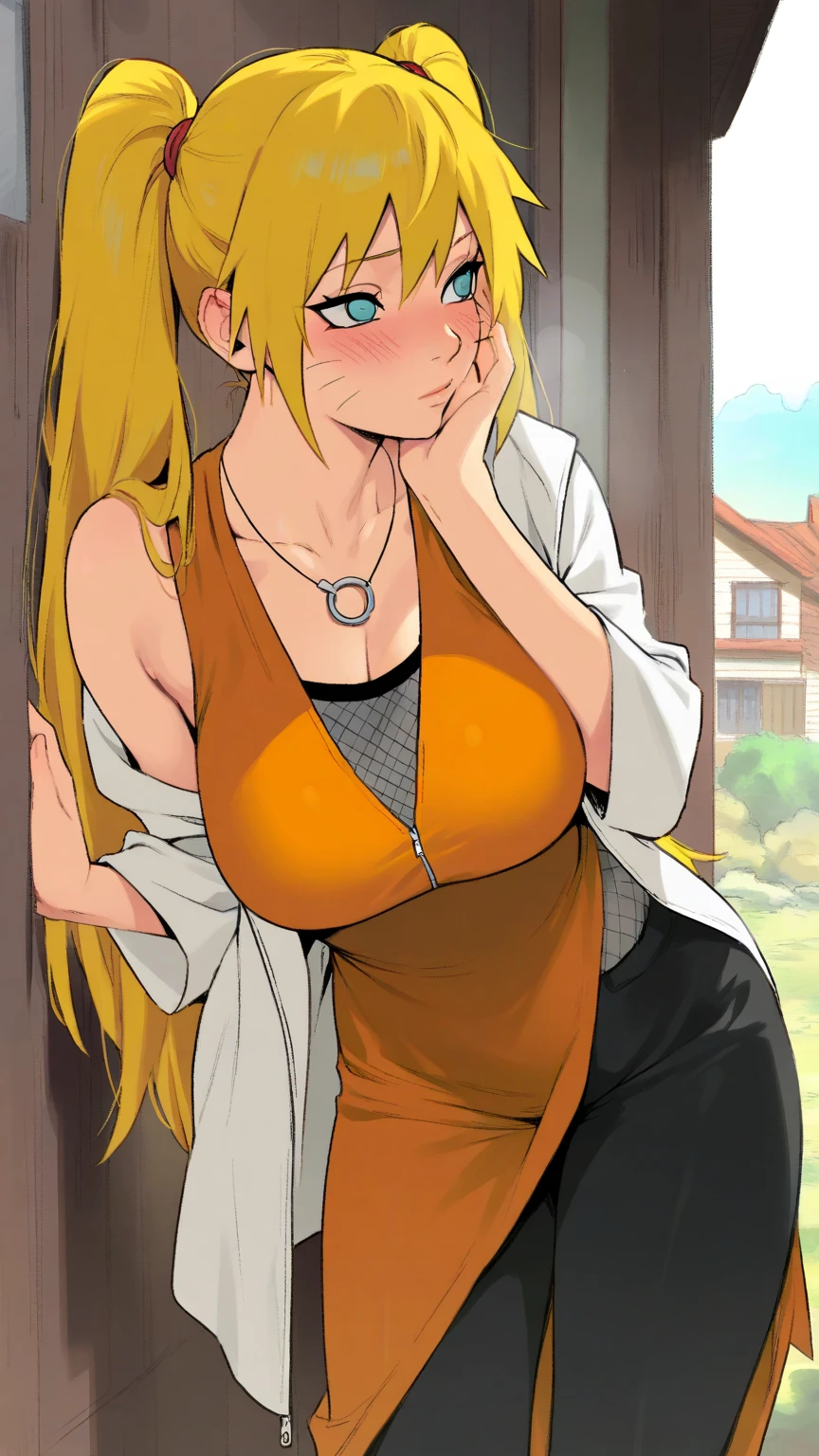 Naruto girl, sexy, bunda grande, pernas grossas, Fitness, com Nutella no corpo, de roupas laranja e preta, 