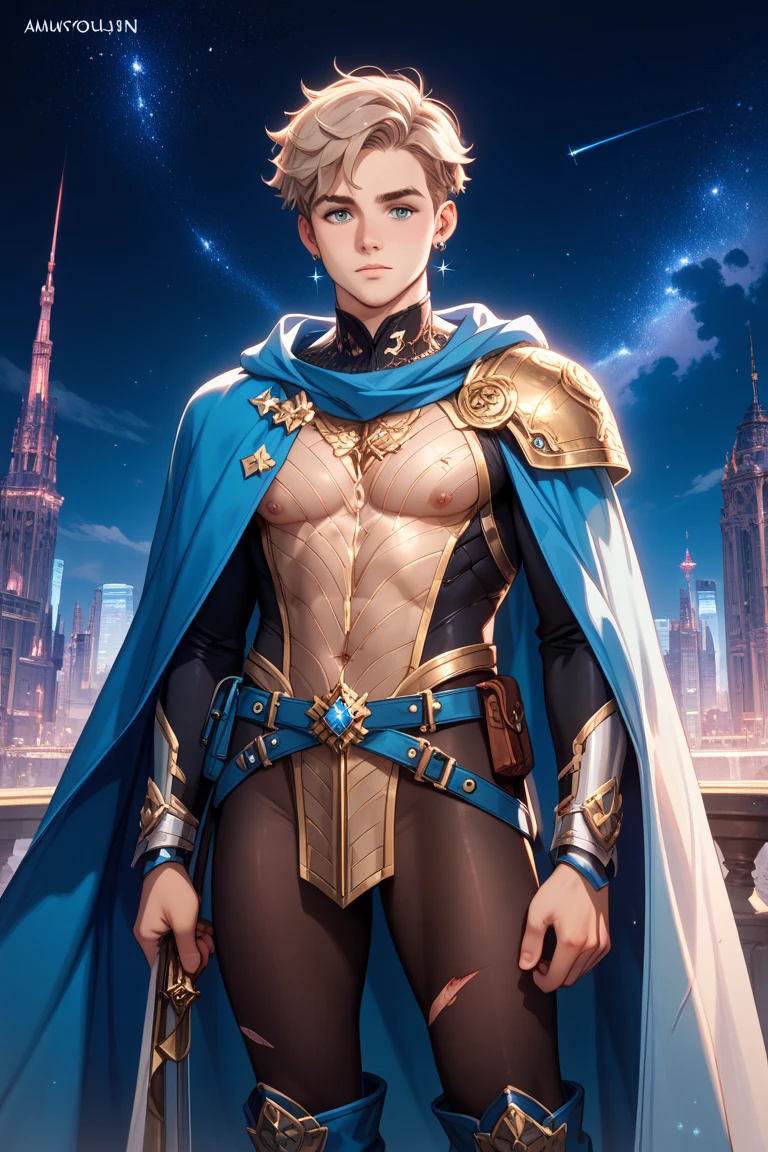 man with halo armor,  in a space base,Slightly rusty aura armor, professional photos, Milky Way Arav, a man with a K letter necklace on his neck and a shirtless torso., have a belly, Sit comfortably while spreading your legs., (fat(from below:1.1)), Eyes on the viewer, Korean muscular boy, 2 1 years old, [ Strictly defines the abdomen ]!!, perfect body, 21 years old, 22 years old, tear, Medium shot of the big man., Asian man, [ A firmly defined abdomen ]!!, 18 years old,((((Convex crotch)))),gold shawl