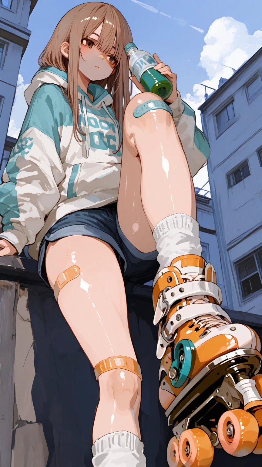 (Very detailed, Realistic), Cityscape, [moderately:Oil], [Professional:1.1], [Physically Based Rendering], [Bright colors], [Sharp focus], [Studio Lighting], [Extreme Detail], [Highest quality,4K,8K,High resolution,masterpiece:1.2],(Detailed face),((inside the hospital)),((One 18-year-old woman)),(Glasses),(Black unkempt hair),(dark),(it hurts),(Scary),[Nervous eyes],((She walks with crutches,Crutch length from armpit,Crutches are at her side)),((she’s putting on her legs in cast)),((leg braces)),((leg braces)),((she’s wheelchair user)),((she’s wheelchair user)),((Her feet are turned inwards)),(winter clothes ladies fashion,trench coat,tights),((lace-up-long-boots)),(gloves,Knee pads),.