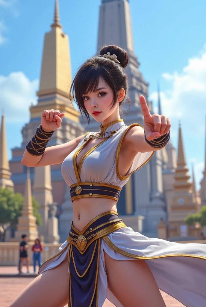 Black hair, With a bun, Dunhuang flying costume, 8K, Super detail,Colorful ribbons,realisticlying,