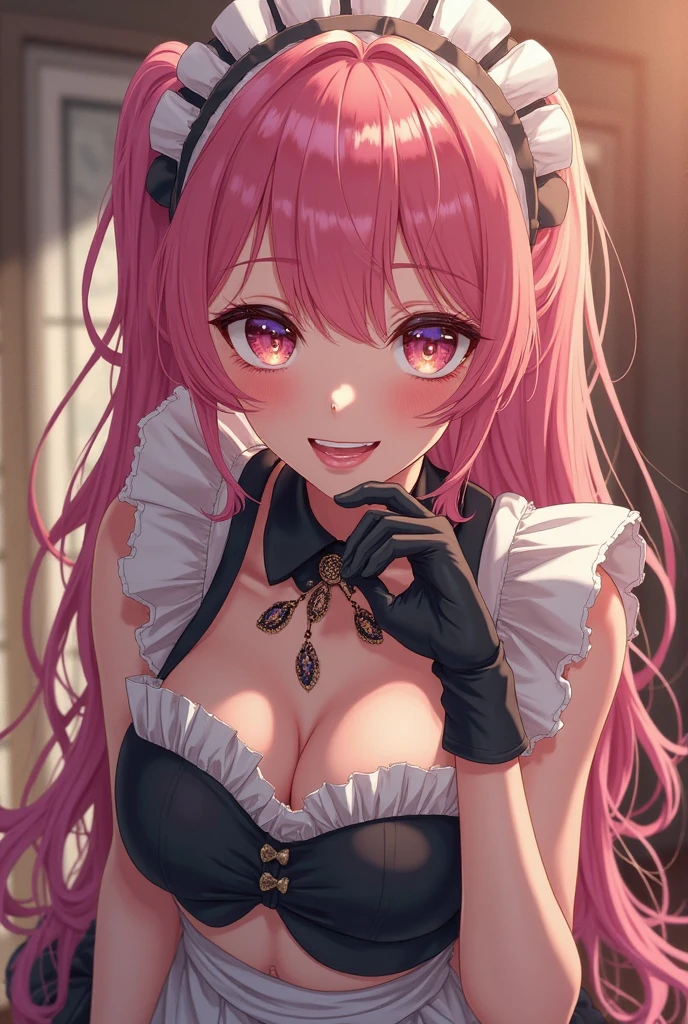 woman,pink hair,Two-color eyes,middle bust