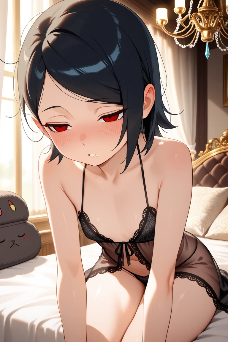 NSFW,masterpiece,Highest quality,High resolution,Super detailed,photograph,marnie_\(pokemon\),Aqua Eye, Black Choker, Red ribbon,(High-quality adult lace lingerie),jewelry,Small breasts,Embarrassed,blush,(Ahegao),Love Hotel at Night,Luxurious Room,Bigger Screen,Seduce,(Prostitute),(Prostitute),(Sex slave),(Elderly men),sexual harassment,Molester,(Having sex),(Squirting),(heart),Trembling,(orgasm),Falling into Pleasure,From the back