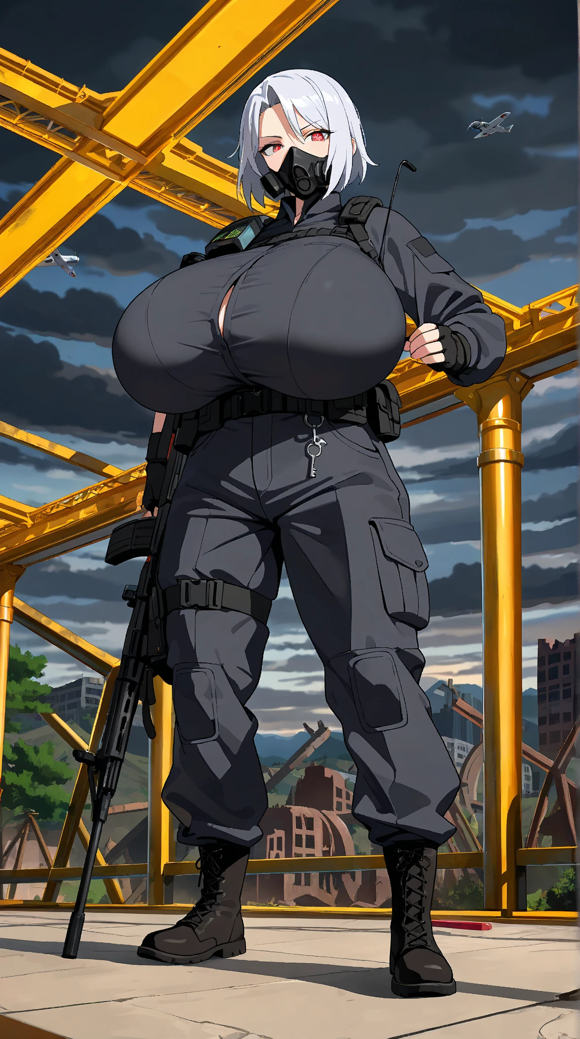 elegant,Full color high quality　Super huge boobs　A Japanese policewoman with huge breasts is stripped naked and restrained.　Big breasts with big nipples　Rin々A funny expression　tears　Big super busty girl　Erect nipples　ピンク色のErect nipples　Pussy exposure　Photorealistic highest quality　,city,big breasts　pubic hair　Open leg pose at construction site　Scrap Tank