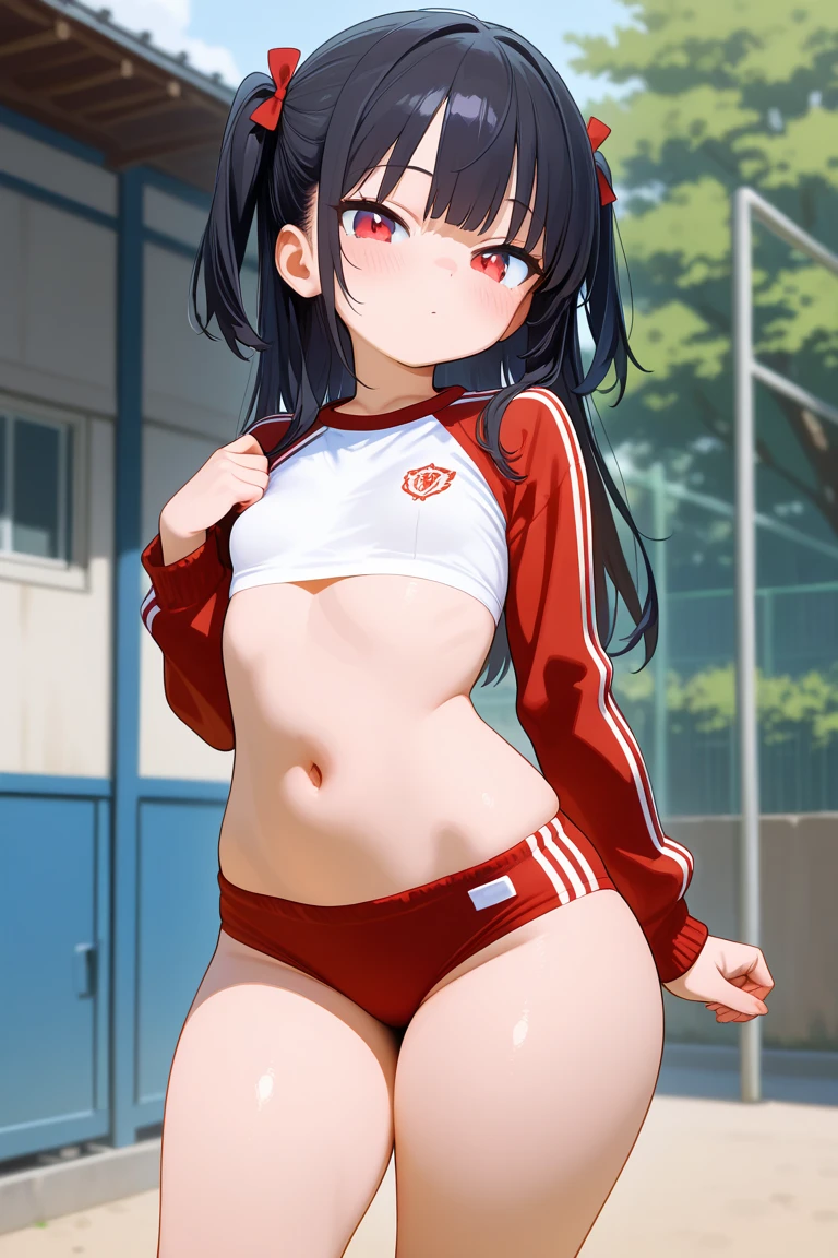 masterpiece, ultra quality, ultra sharp, ultra detailed, 1girl, solo, (((good anatomy))), haduki kurumi, (tattered torn dripping wet white gym shirt), navy gym pants, animal ears, randoseru, name tag, Japanese anime pose, laugh, BurumaShorts, Buruma, Gym Uniform, (((lying:1.4,  spread_legs, legspread, split_legs, spreading legs)), (randoseru backpack:1.4), (smirk smile), buruma, blue buruma, black buruma, (cameltoe), (tattered torn short sleeve white gym uniform with colored hem), (tiny nipples), (white long loose socks), strong lighting, legspread, bukkake, cum on clothes, cum on legs, cum on buruma, cum on bloomers,