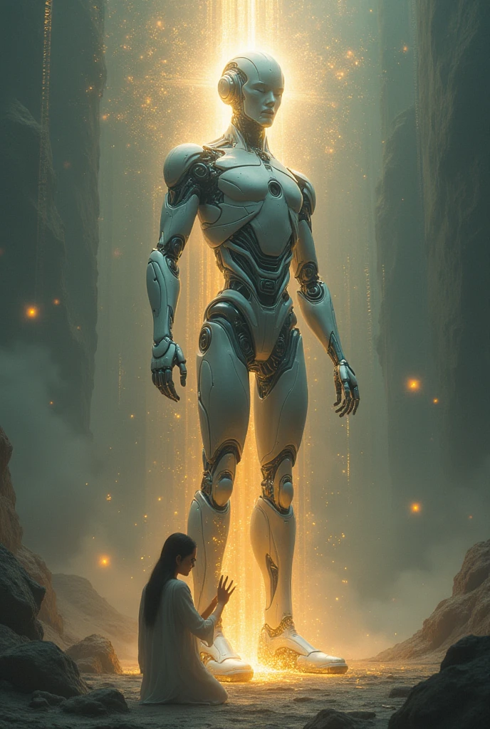 creation of adam painting, adam replaced with cyborg, 8k wallpaper, photograph