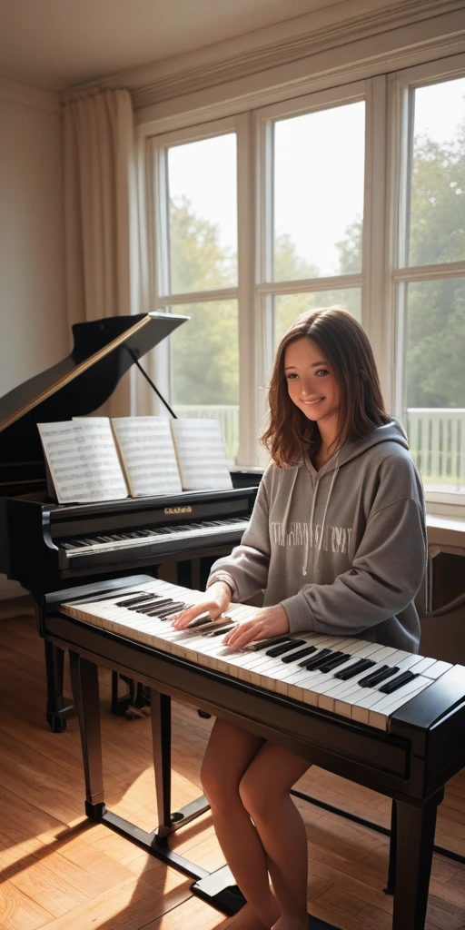 A girl plays the piano