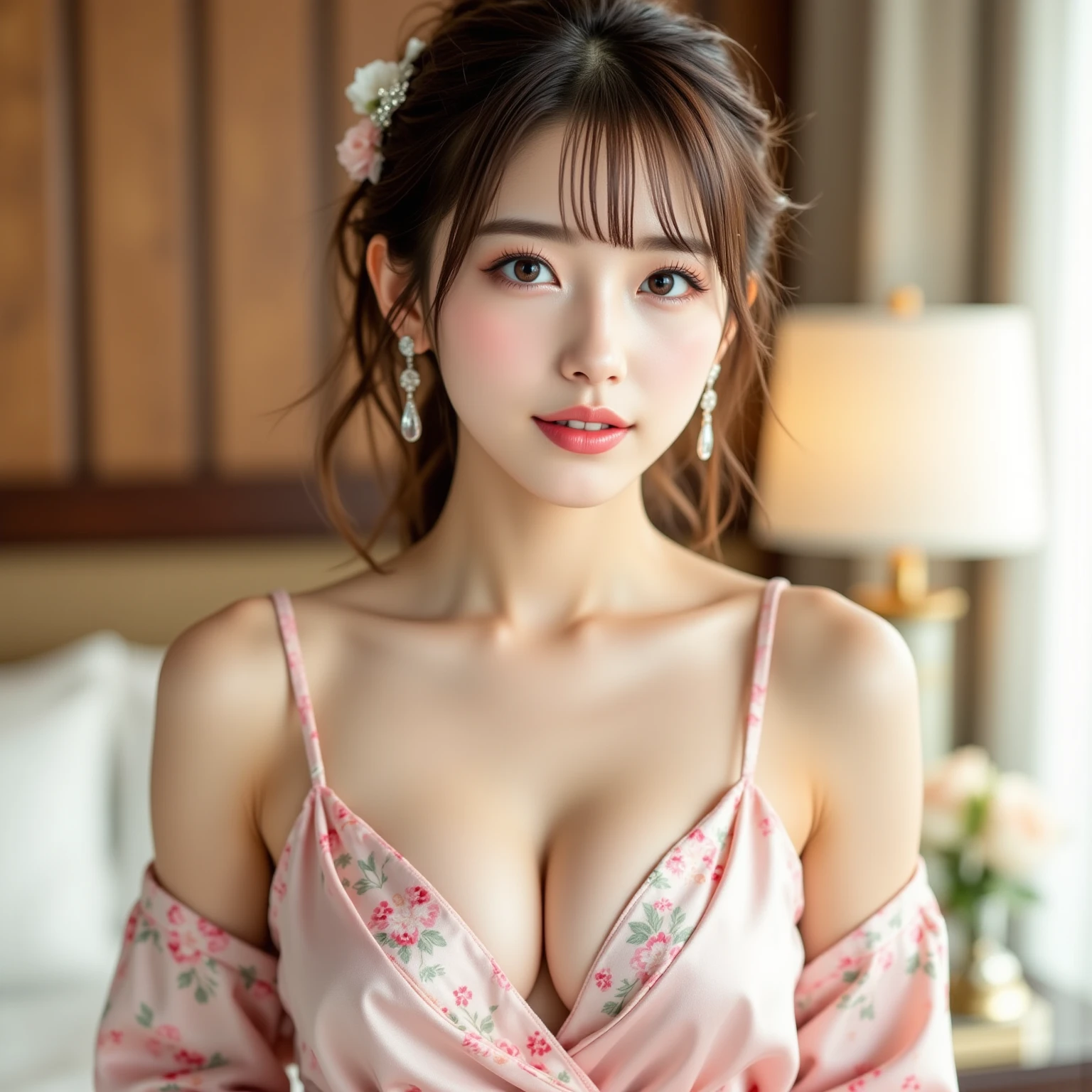 In 8K,highest quality:1.4, 超A high resolution:1.5, (Realistic:1.4),masterpiece:1.2,(highest quality:1.4)、 RAW Photos、 1Japanese girl、 cute、Mid-breasted:1.5、 (alone:1.8)、Chinese Restaurant、 (A shy smile:1.3), Smooth skin、30 years old:1.5、Beautiful dark eyes、Natural skin texture:1.3, Realistic eye and facial details:1.8、 (Brown medium hair,bangs), (Touching your hair:1.4)、Nogizaka、 (China dress:1.5)、Flexible fingertips、Beautiful dark eyes、Natural skin texture:1.3, Realistic eye and facial details:1.7、Staring at the audience、Full Body Shot:1.8、Beautiful feet、gravure、Attractive girl、Thighs Thighs Thighs Thighs、standing、At work