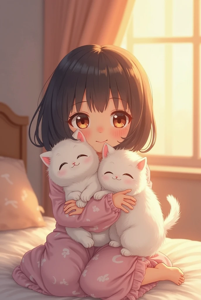 One man and three little kittens,Man surrounded by kittens,smile,Refreshing Men,とびっきりのやさしいsmile,Mouth wide open,猫もsmile,On the bed