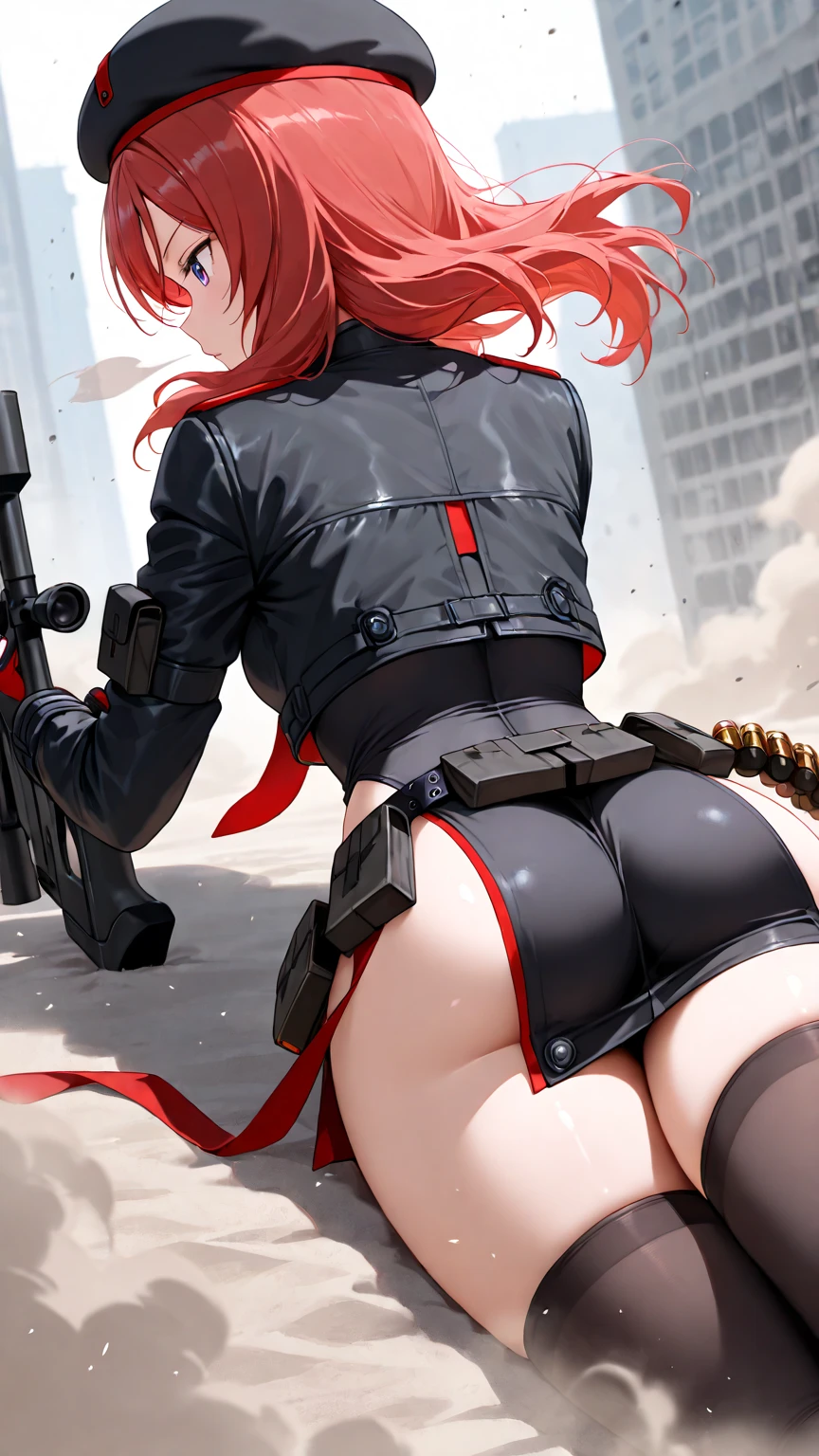 young girl, long red hair, punk haircut, turquoise eyes, Scars, punk make-up, leather jacket, Burns, madness, smirk, Masterpiece, highly quality, show ass, tiny ass, thin leg, butt holding, pussy