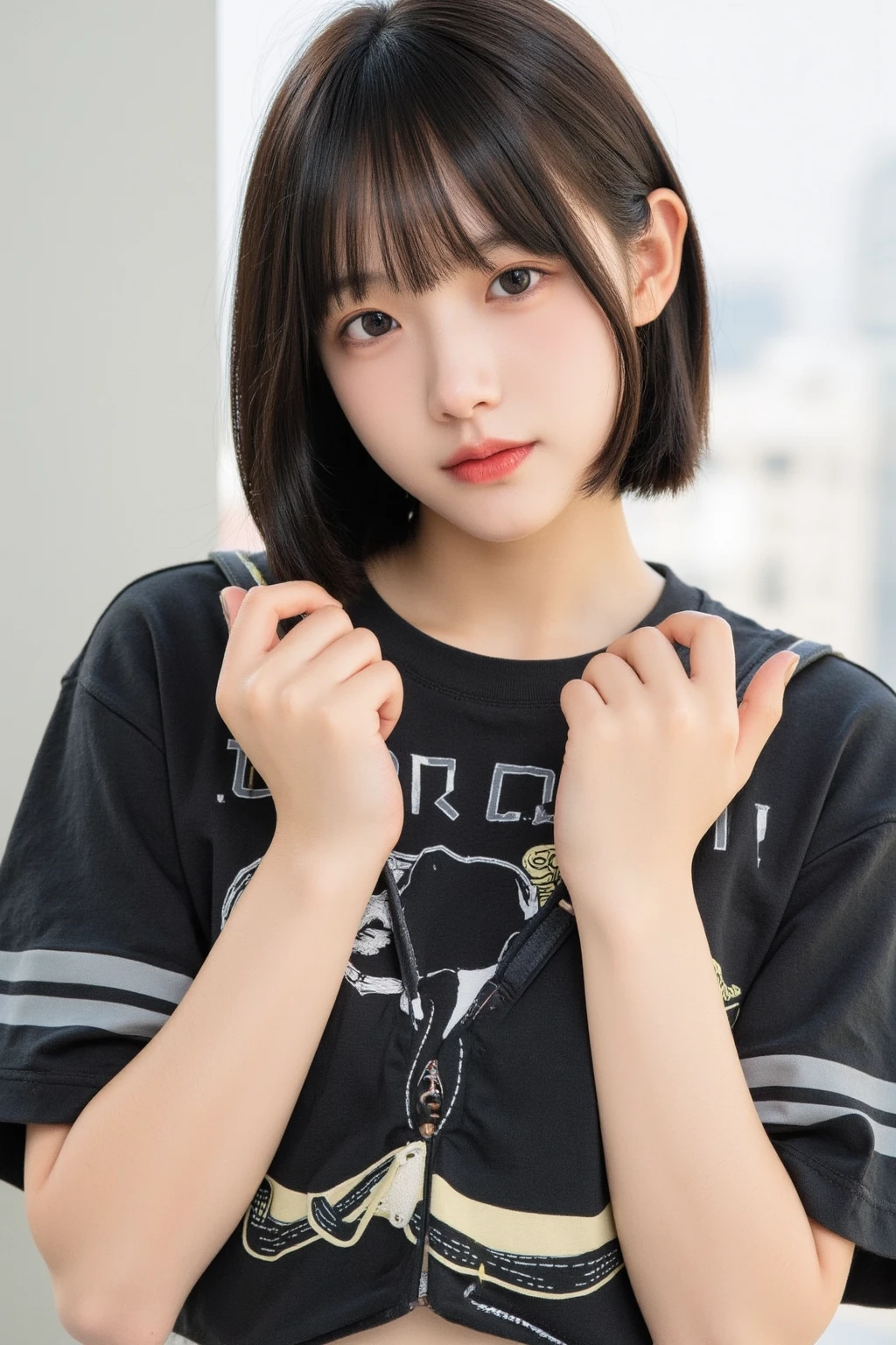 Black hair, short hair, high school girl, big