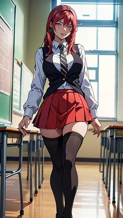 Maki Nishikino、One Girl, Five Fingers, mini skirt, Looking down at the viewer, highest quality, Focus on the thighs, Dynamic pose, smile, blazer, blouse, Black Pantyhose, panties under pantyhose, Standing Split, classroom, Black Hair, Stylish pose,Thick thighs、My crotch is steaming 、Spread your legs
