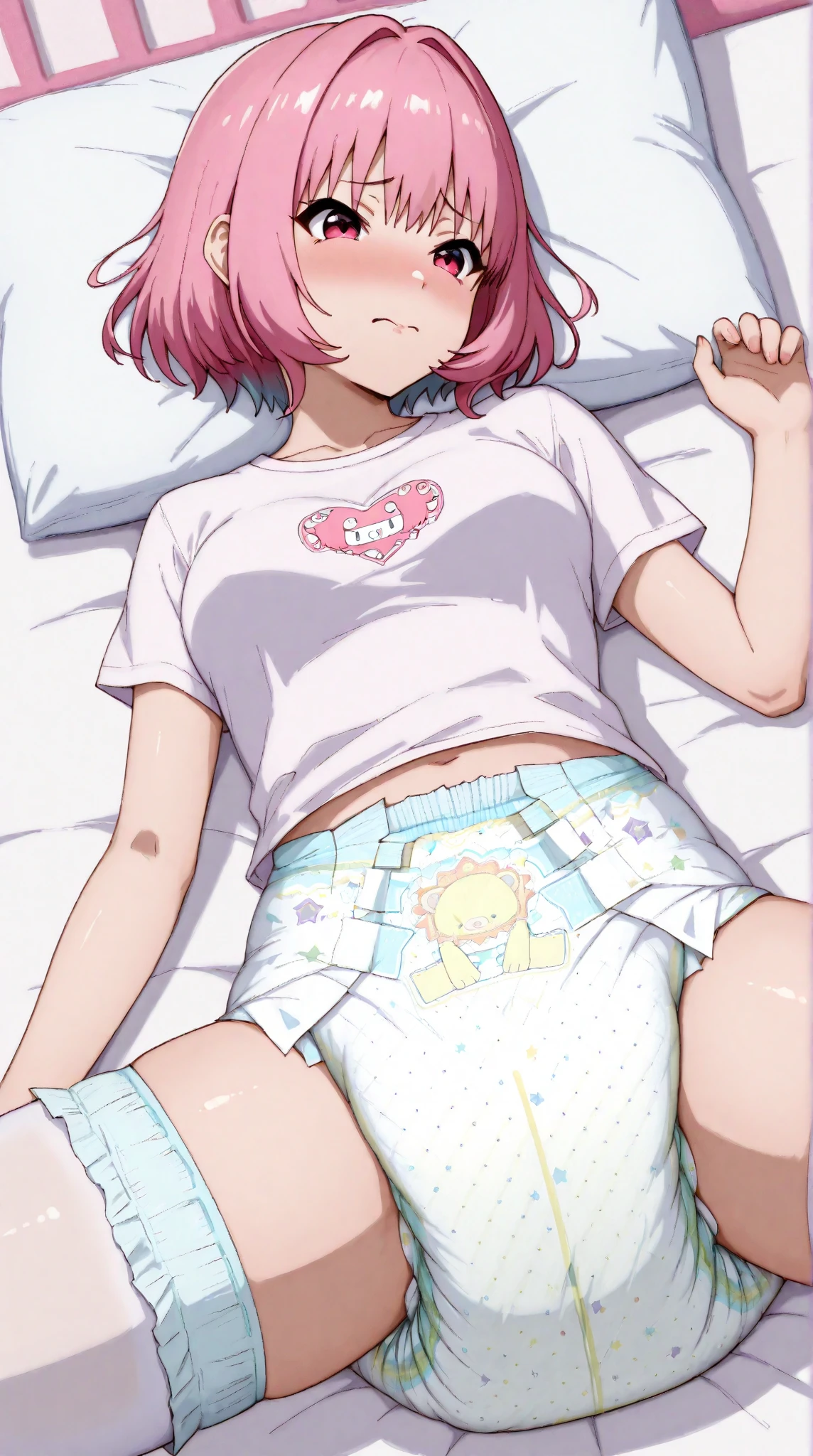 BREAK a ,lloyd , green shorts ,looking at the viewer,male, male focus, For the blue, masterpiece, thick legs, lying in a bed, open legs, white panties, blush, perverted smile, view from above, showing chest, bare chest, blue hair, lift the clothes, steam comes out of the body, Cum on face, M-shaped legs, floating hearts, uterus tattoo, open mouth, lying on your head, grabbing a penis near her mouth